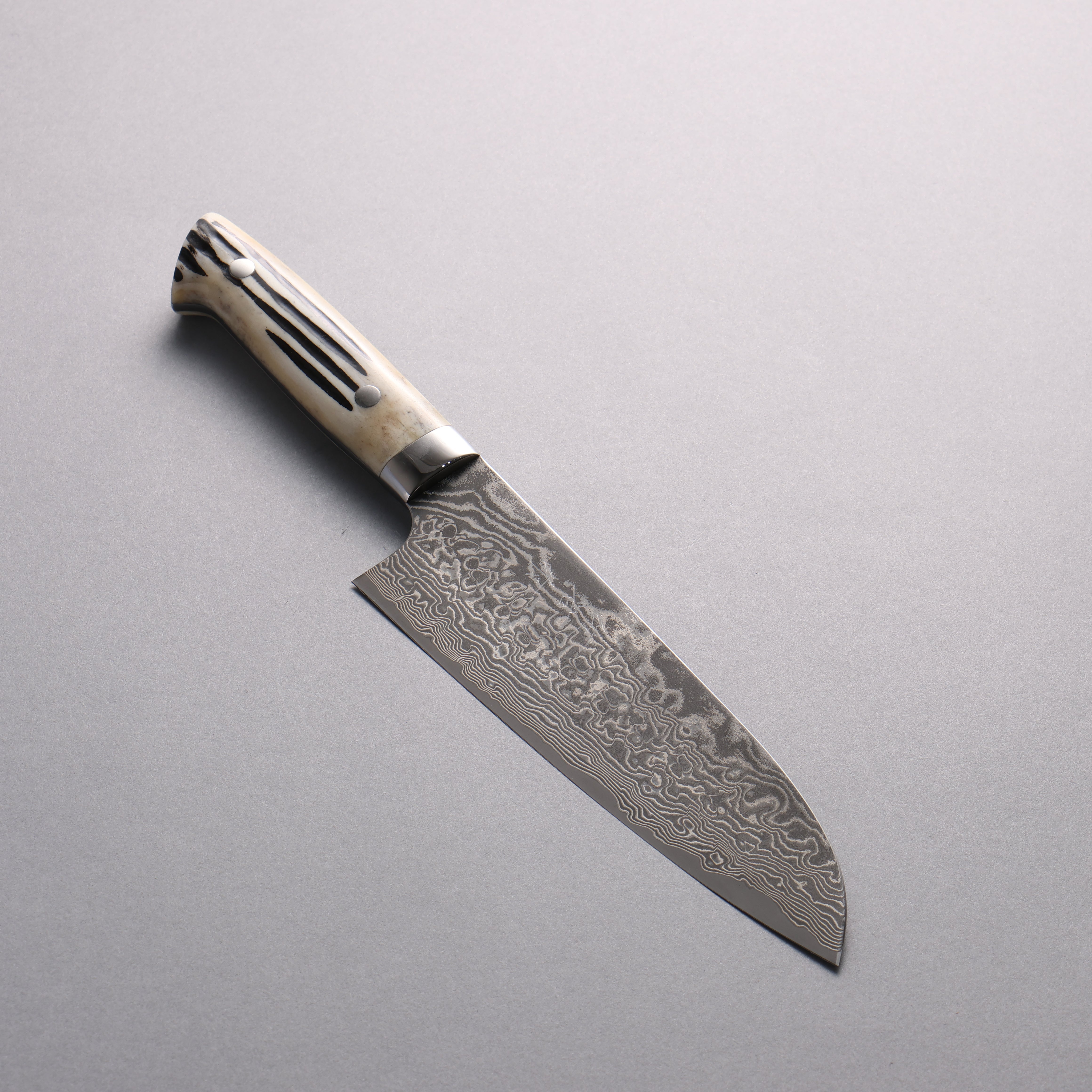 Takeshi Saji SG2 Black Damascus Santoku 180mm White Deer Horn Handle - Seisuke Knife