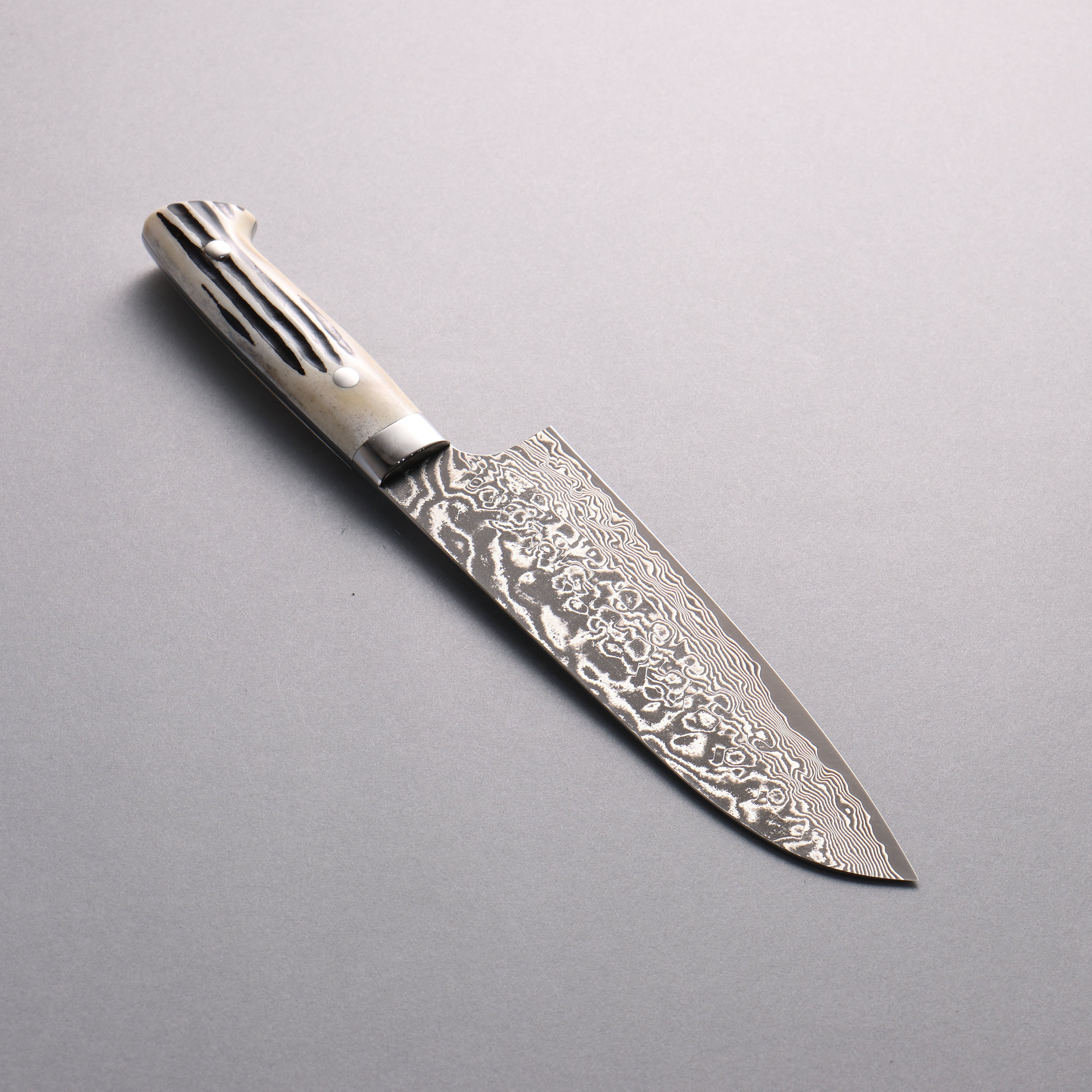 Takeshi Saji SG2 Black Damascus Santoku 180mm White Deer Horn Handle - Seisuke Knife