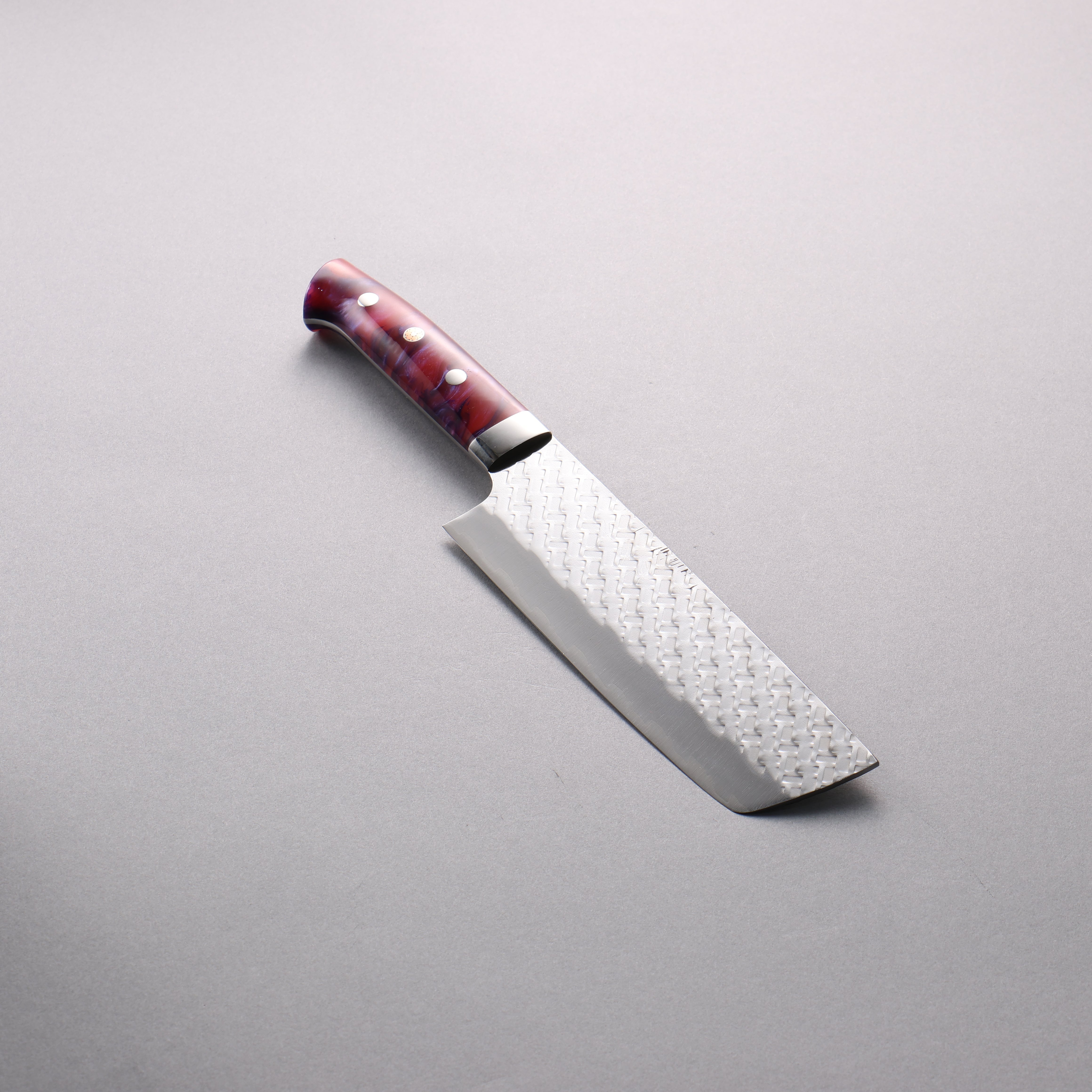 Takeshi Saji SPG STRIX Hammered Migaki Finished Nakiri 165mm Purple Red White Acrylic Handle - Seisuke Knife