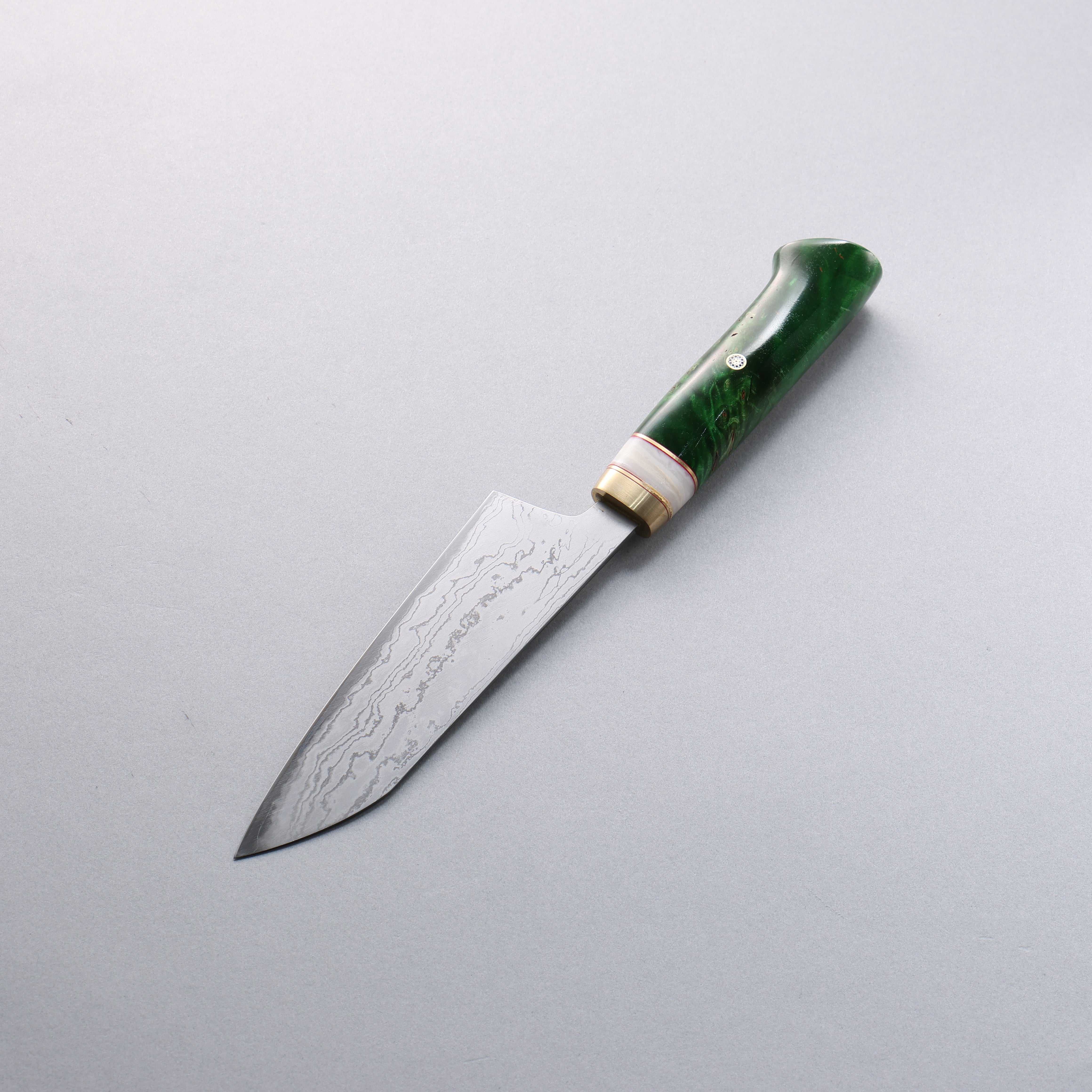 Daisuke Nishida White Steel No.1 Damascus Small Santoku 150mm Green Marble Acrylic Handle - Seisuke Knife