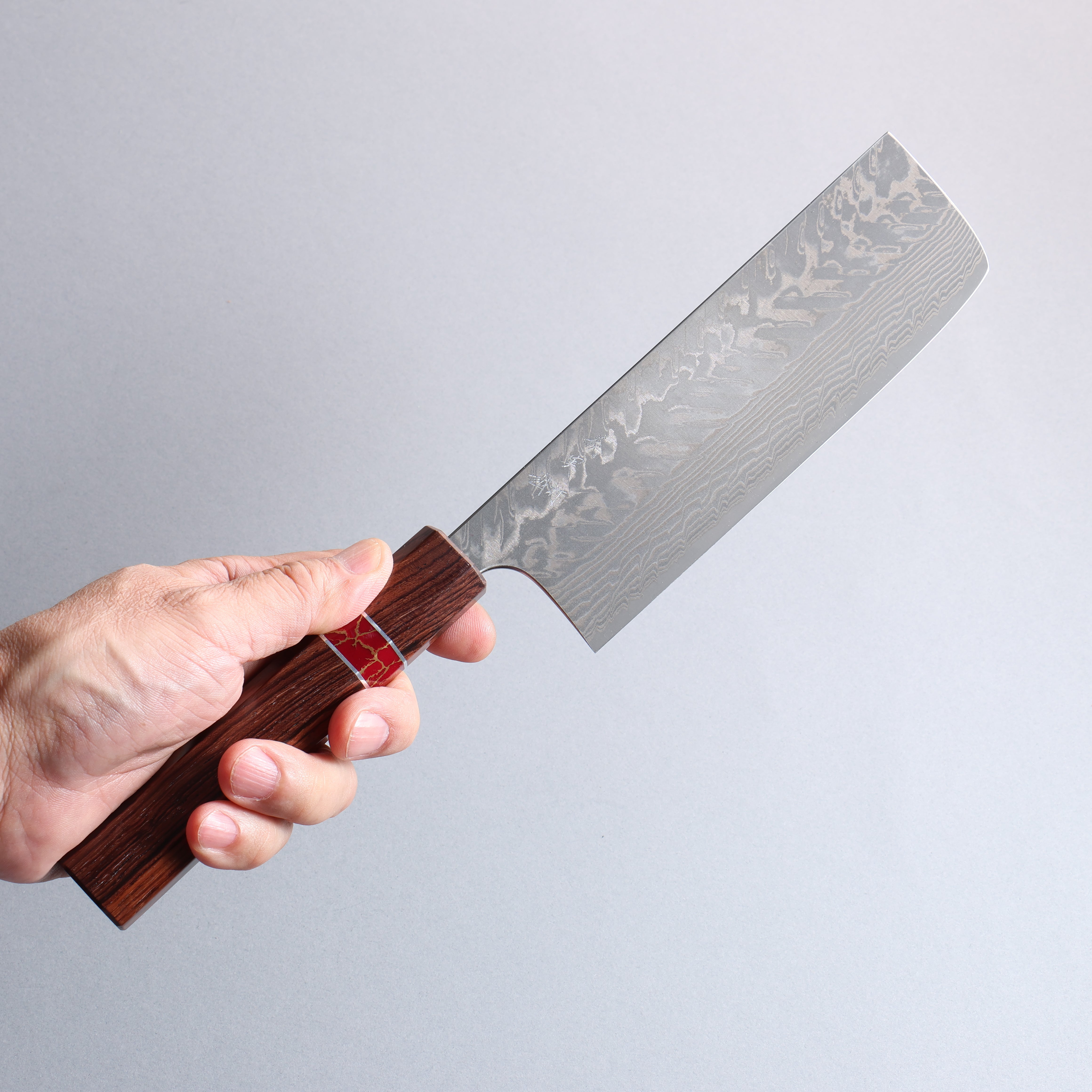 Yoshimi Kato SG2 Black Damascus Nakiri 165mm Rosewood (Red Turquoise Ring) Handle - Seisuke Knife