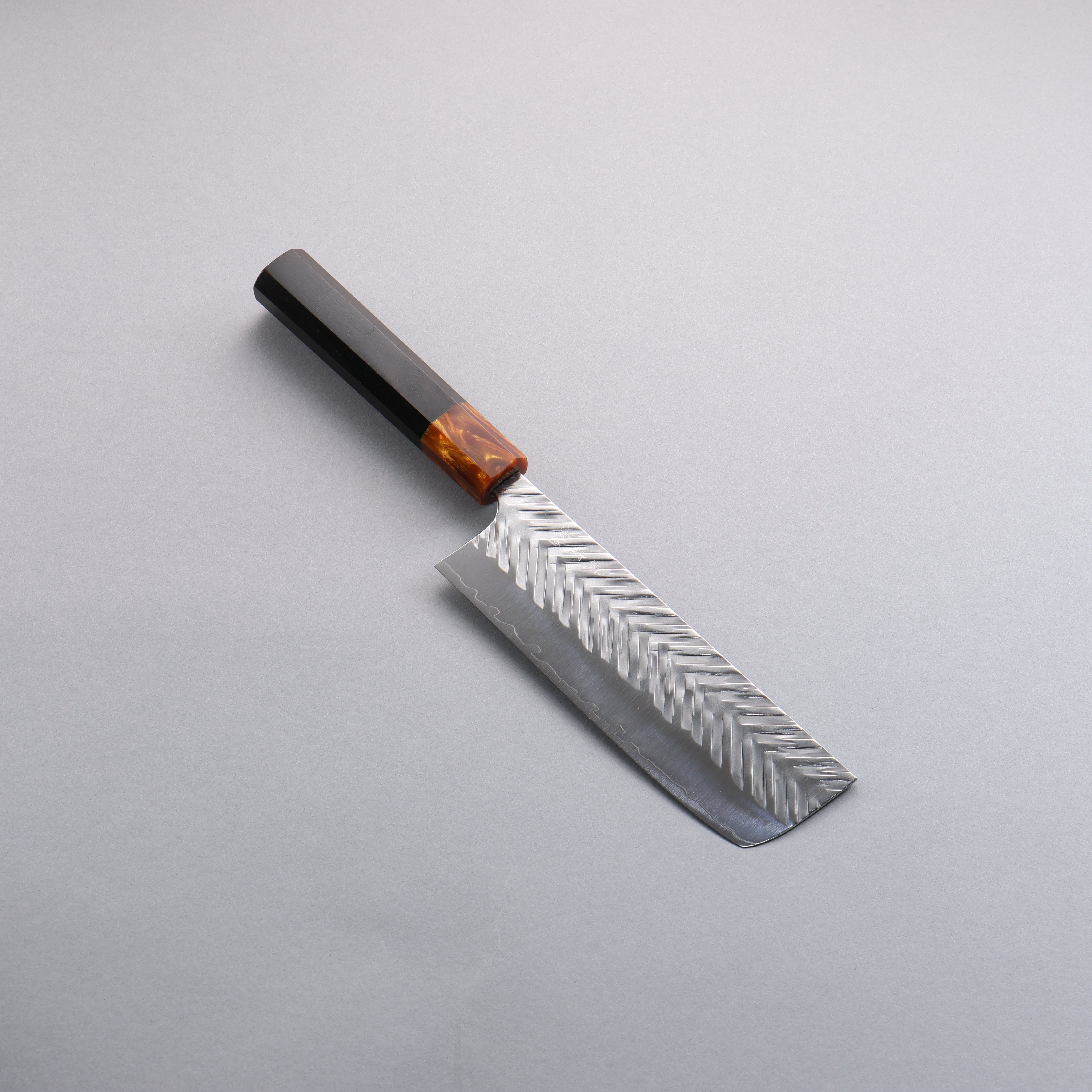 Yoshimi Kato SPG STRIX Hammered (V) Nakiri 165mm Ebony (ferrule: Orange Resin) Handle - Seisuke Knife