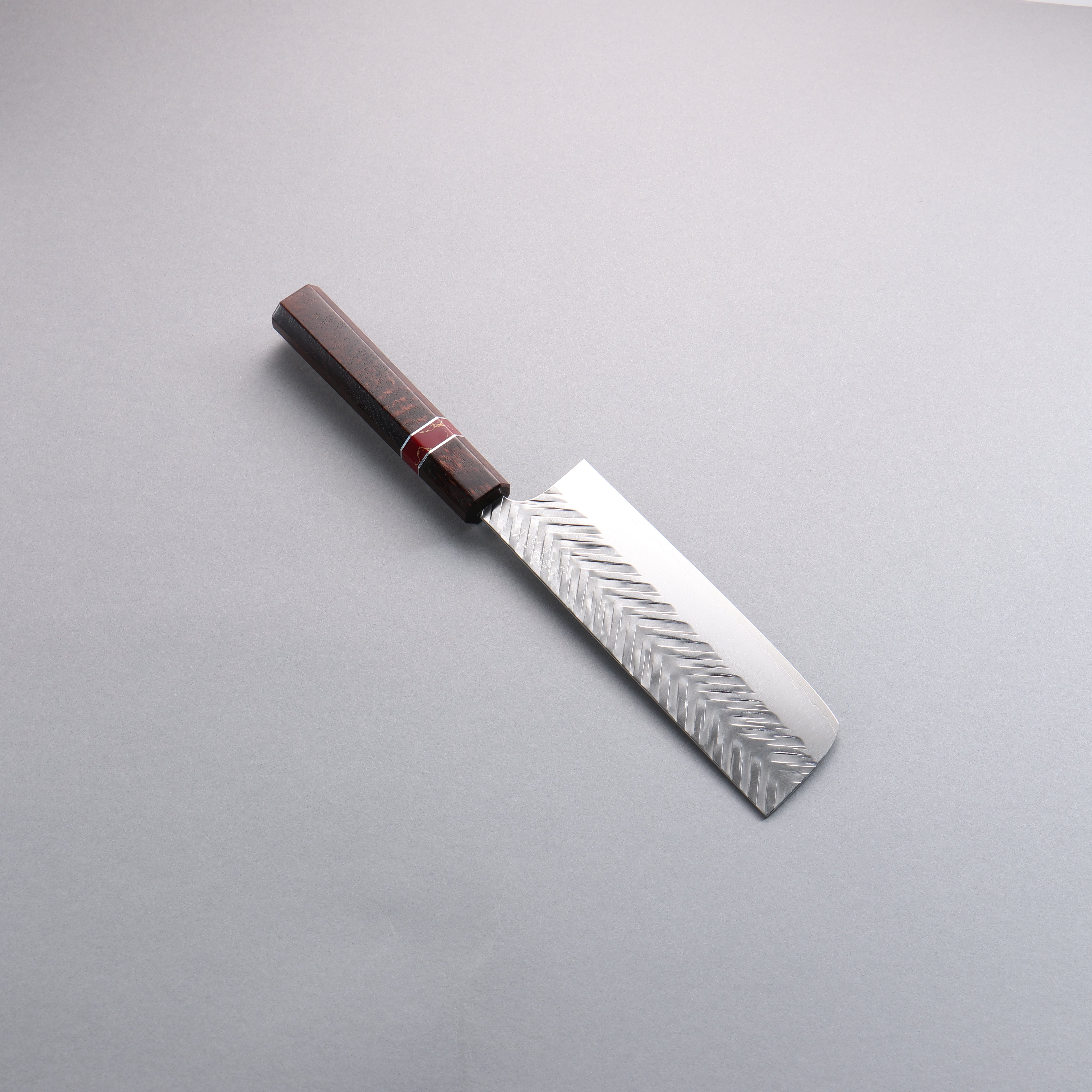 Yoshimi Kato SPG STRIX Hammered (V) Nakiri 165mm Rosewood (Red Turquoise Ring) Handle - Seisuke Knife