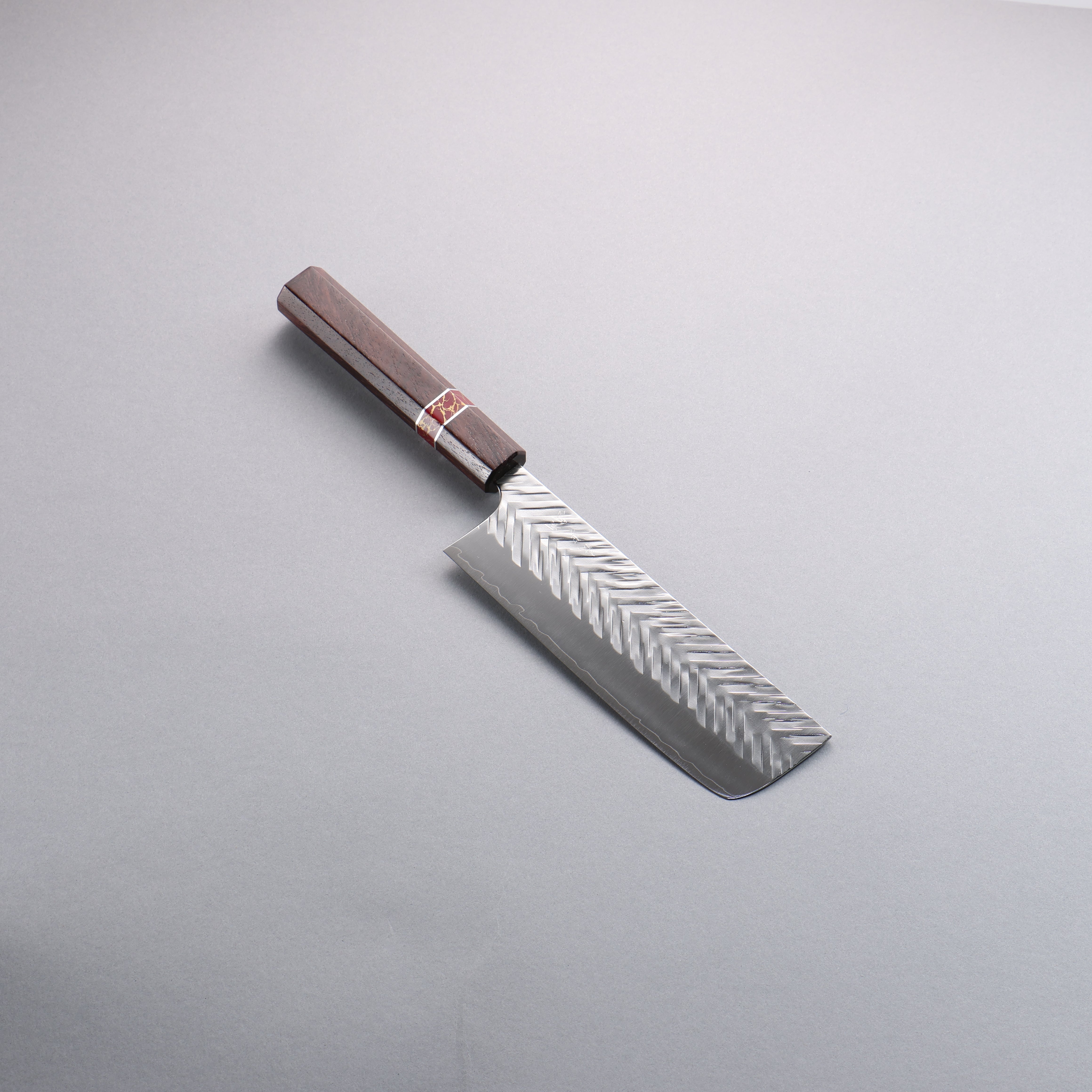 Yoshimi Kato SPG STRIX Hammered (V) Nakiri 165mm Rosewood (Red Turquoise Ring) Handle - Seisuke Knife
