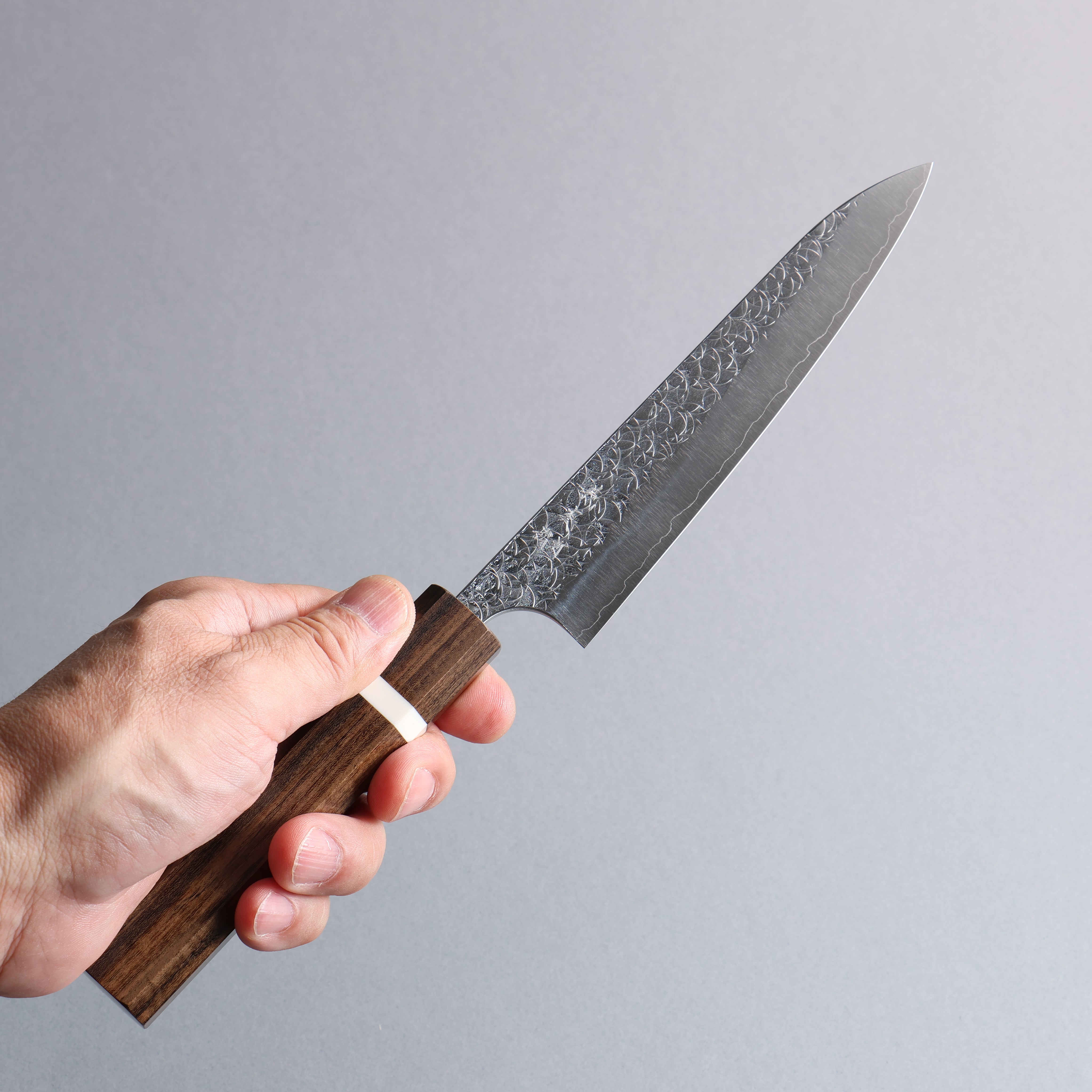 Yoshimi Kato Minamo SG2 Hammered Petty-Utility 150mm Sandalwood with White Ring Handle - Seisuke Knife