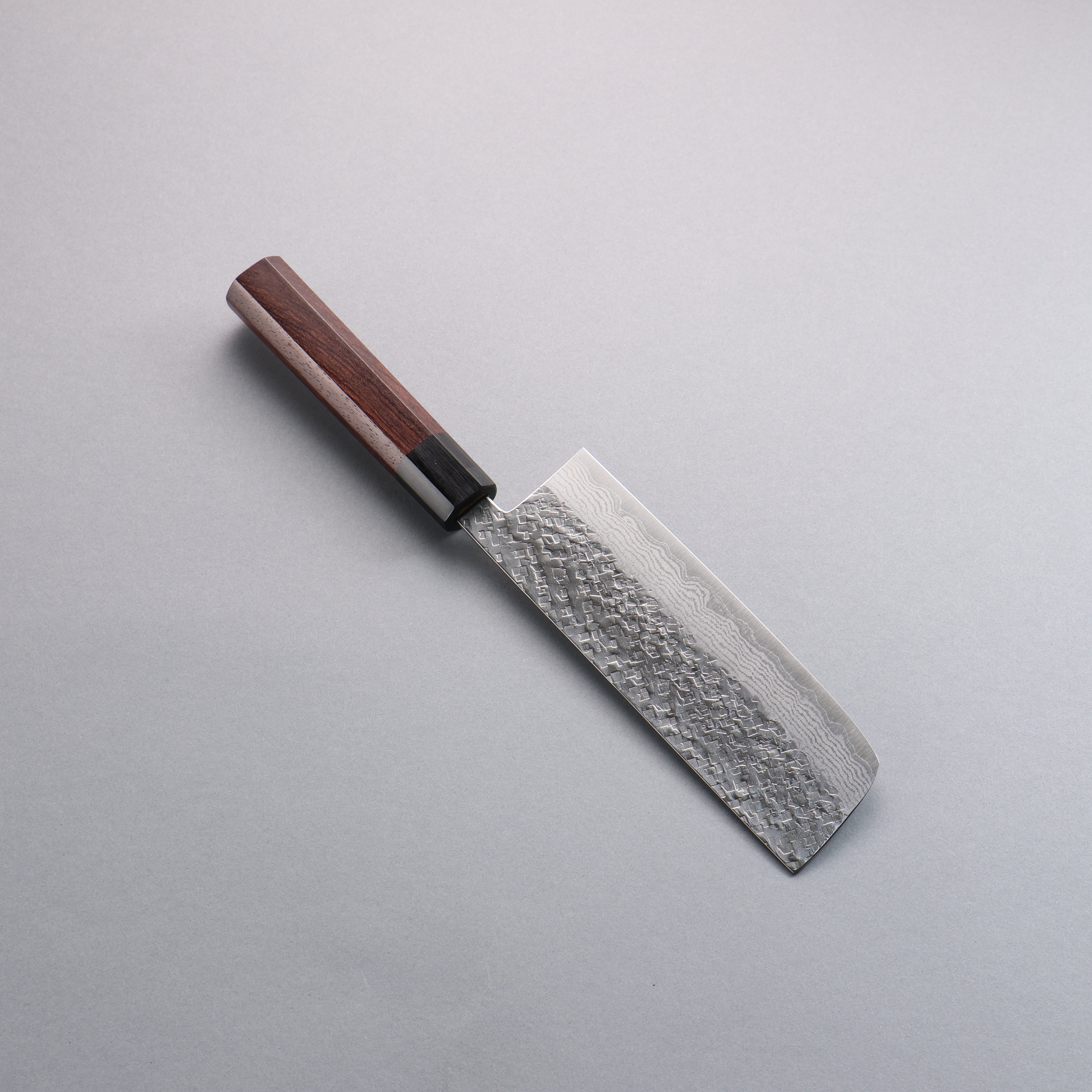 Yoshimi Kato VG10 Damascus Hammered(square) Nakiri 165mm Honduras (ferrule: Black Pakka wood) Handle - Seisuke Knife
