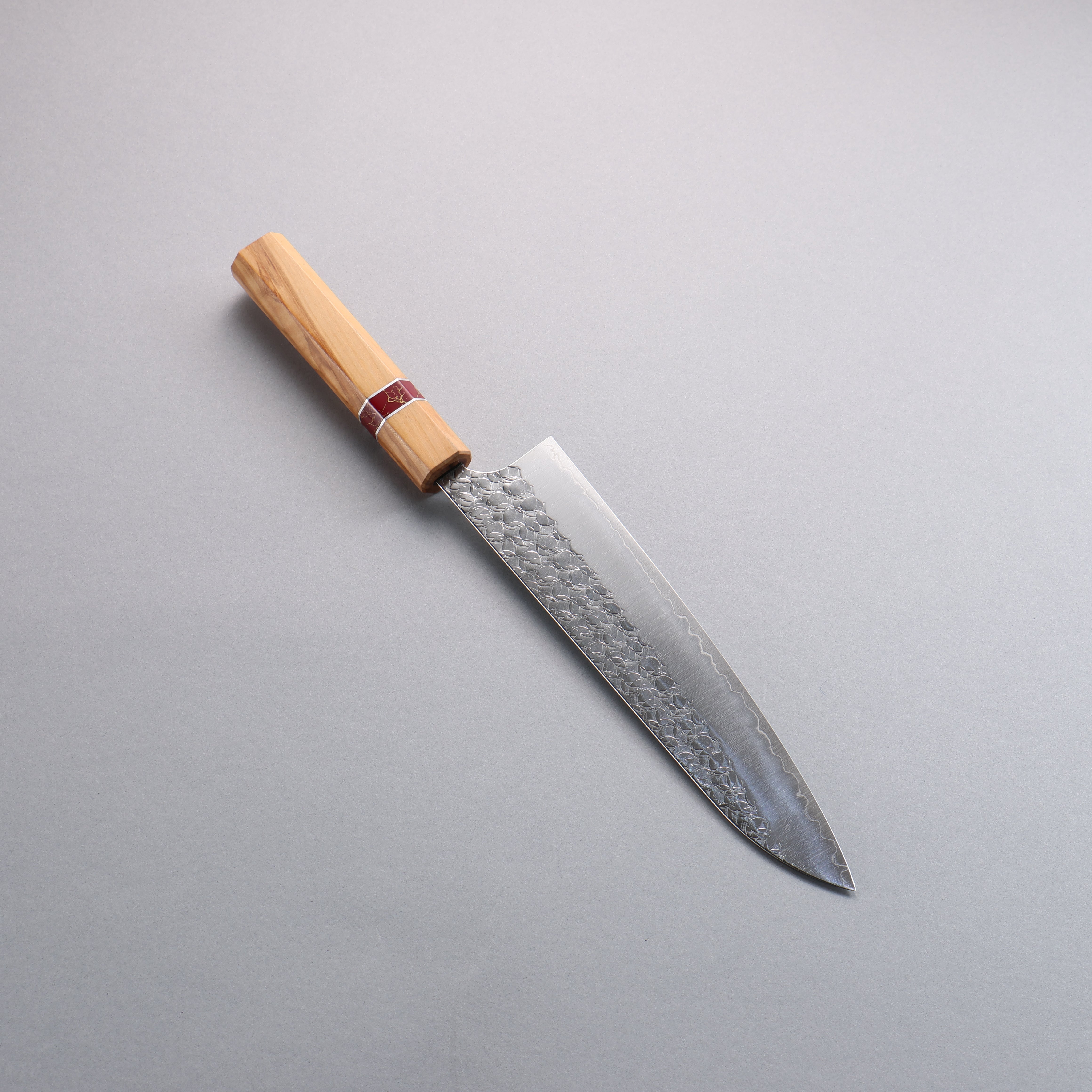 Yoshimi Kato Minamo SG2 Hammered Gyuto 210mm Olive (Red Turquoise Ring) Handle - Seisuke Knife