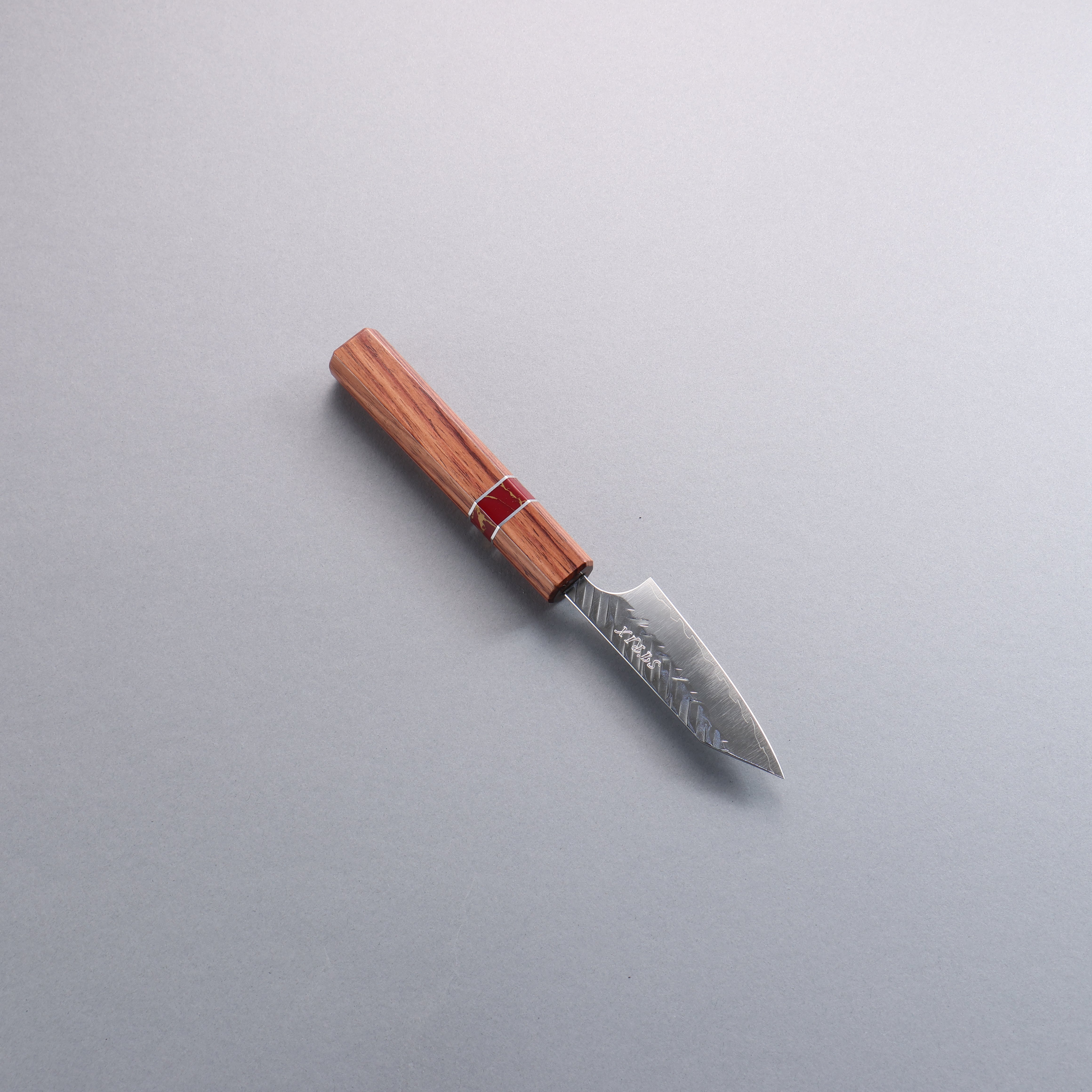 Yoshimi Kato SPG STRIX V-Hammered Kiritsuke Paring 75mm Rosewood & Red Turquoise Ring Handle - Seisuke Knife