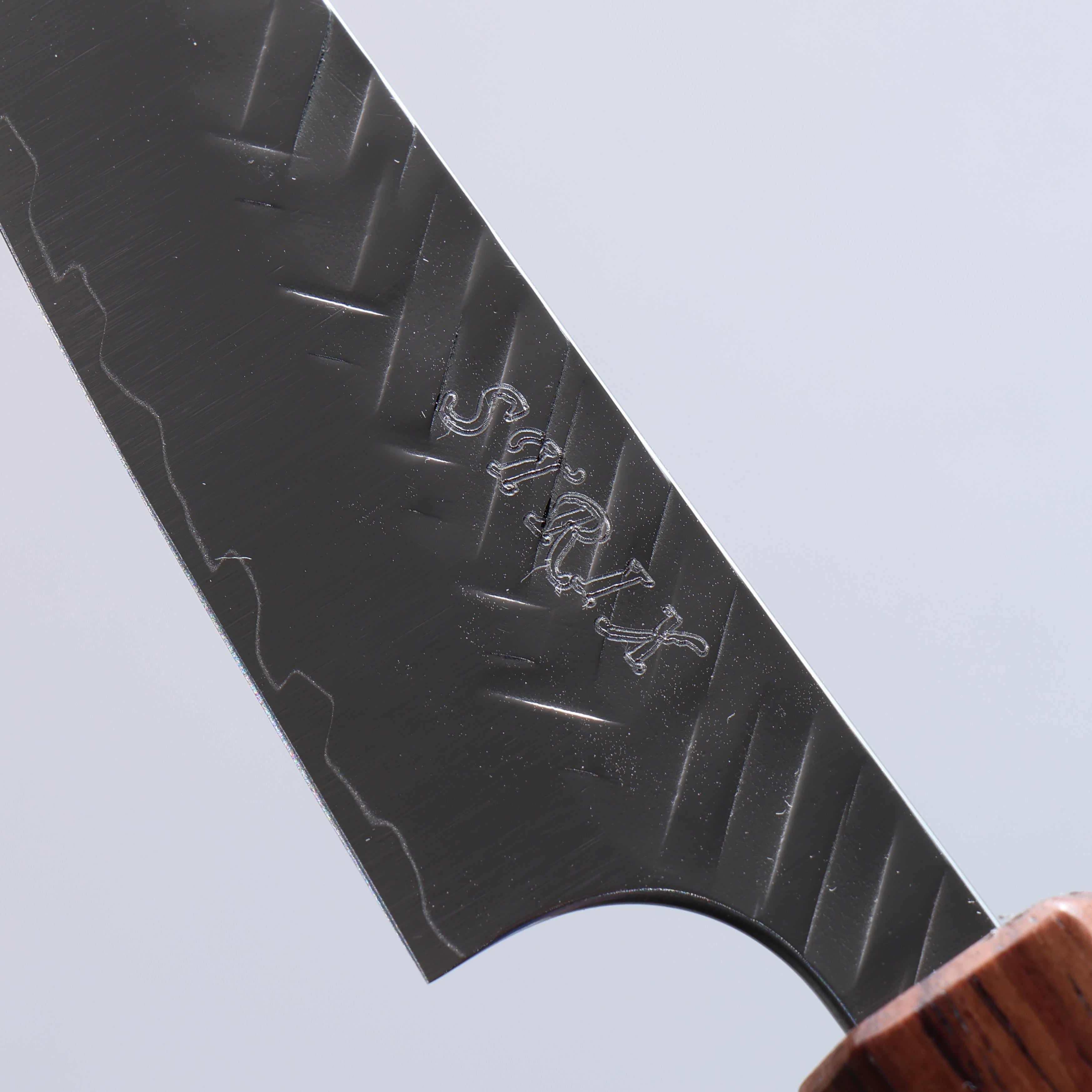 Yoshimi Kato SPG STRIX V-Hammered Kiritsuke Paring 75mm Rosewood & Red Turquoise Ring Handle - Seisuke Knife