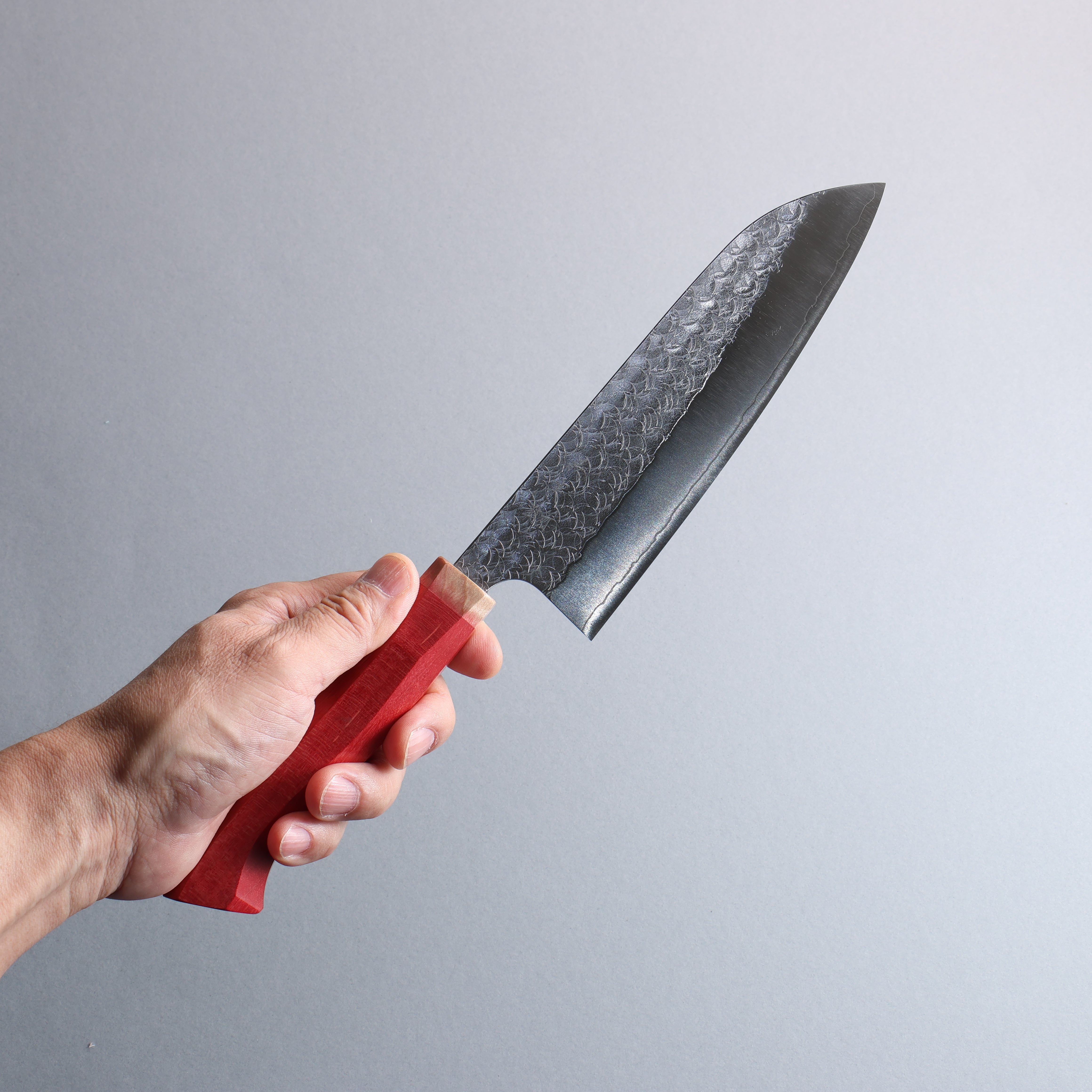 Yoshimi Kato Minamo SG2 Hammered Santoku 170mm Western style (red) Handle - Seisuke Knife