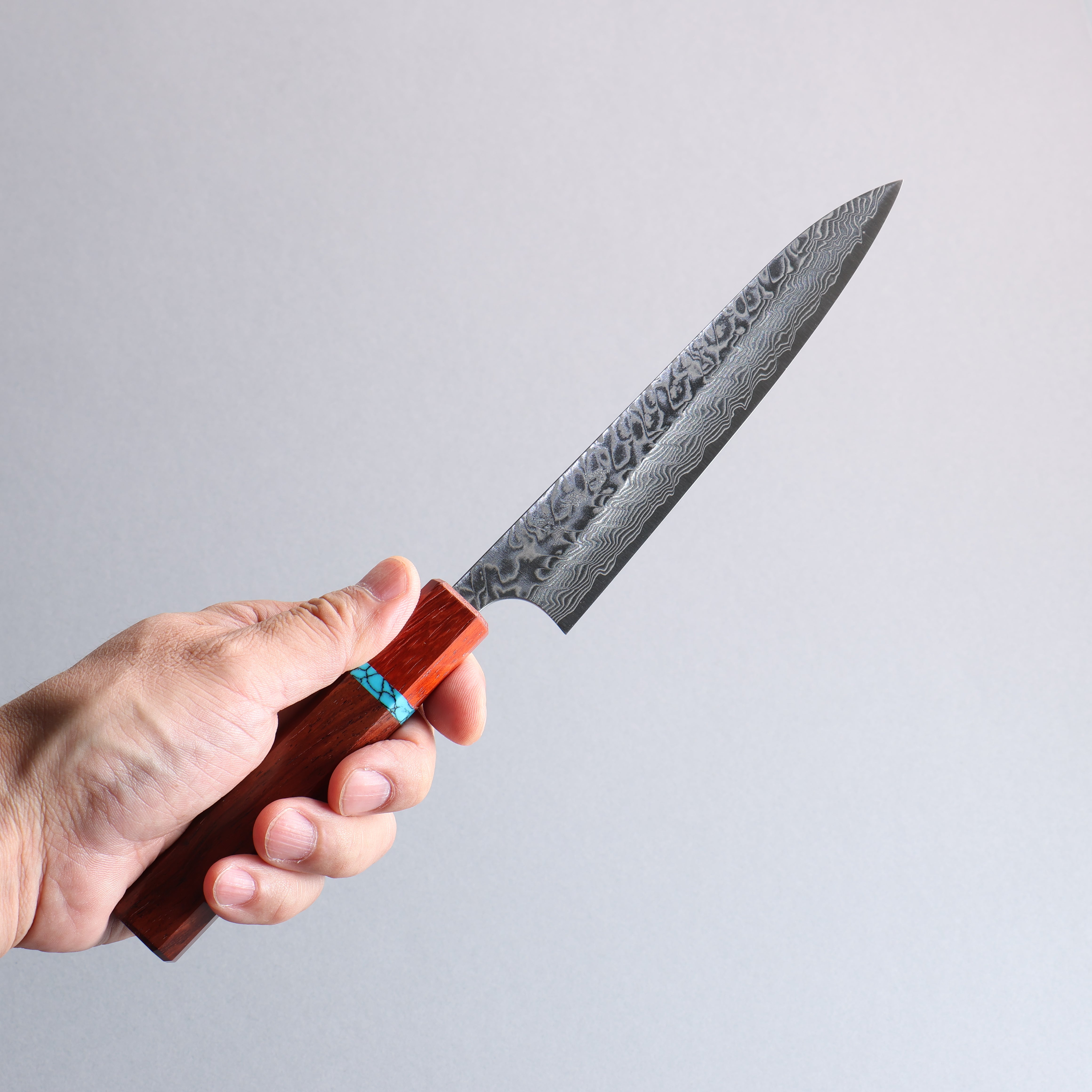 Yoshimi Kato SG2 Damascus Migaki Polish Finish Petty-Utility 150mm Rosewood (Turquoise Ring) Handle - Seisuke Knife