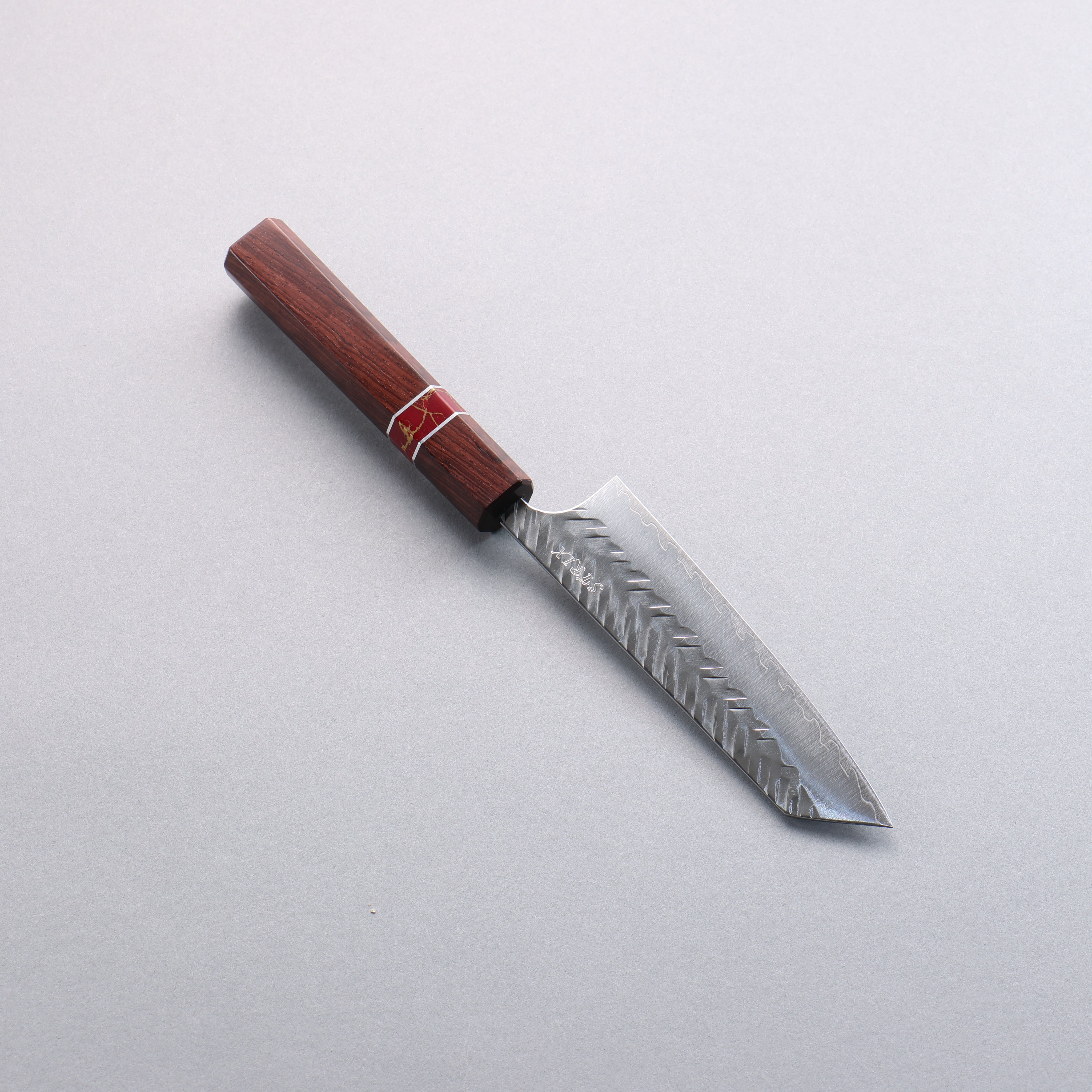 Yoshimi Kato SPG STRIX Hammered (V) Small Bunka 130mm Rosewood (Red Turquoise Ring) Handle - Seisuke Knife