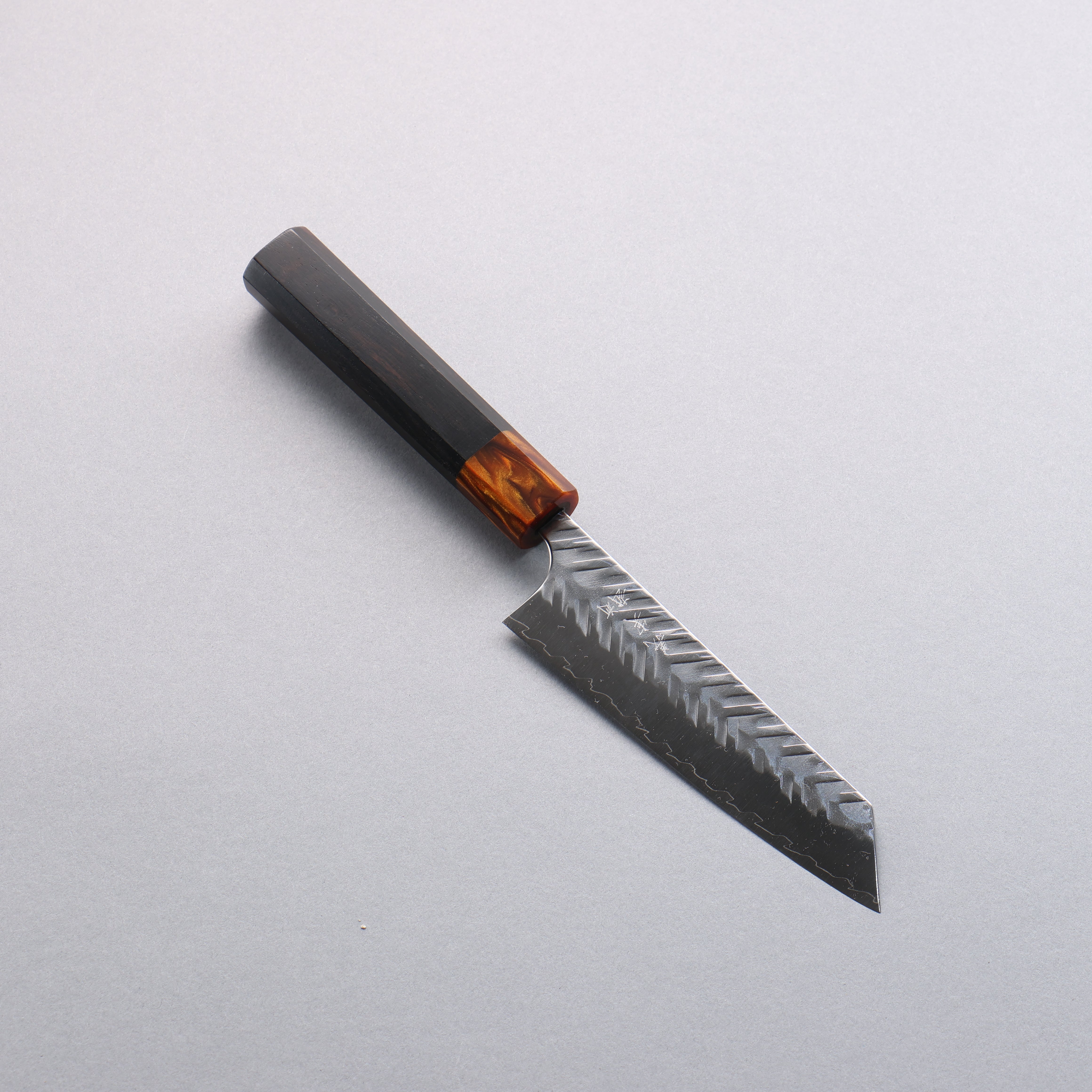 Yoshimi Kato SPG STRIX Hammered (V) Small Bunka 130mm Ebony (ferrule: Orange Resin) Handle - Seisuke Knife