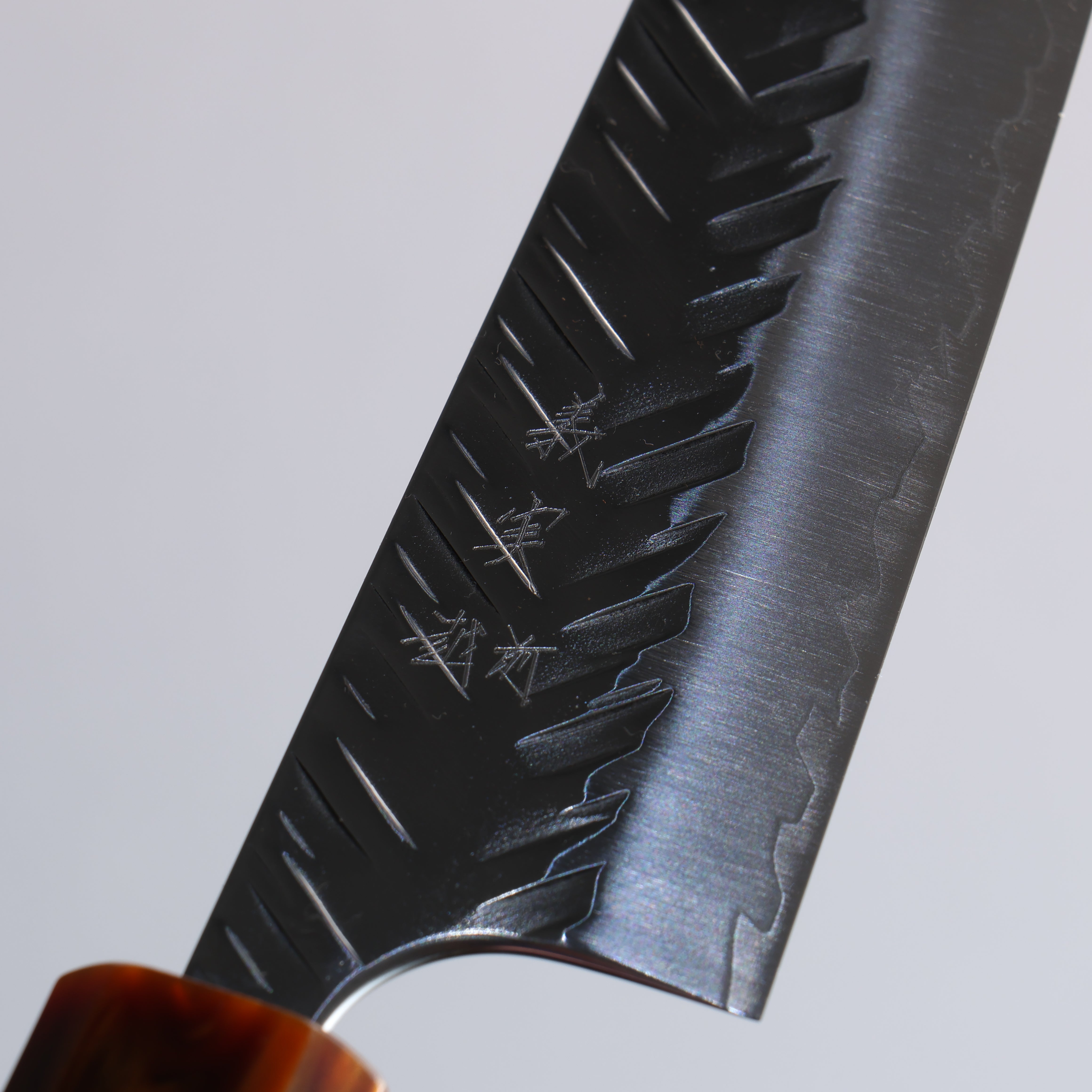 Yoshimi Kato SPG STRIX Hammered (V) Small Bunka 130mm Ebony (ferrule: Orange Resin) Handle - Seisuke Knife