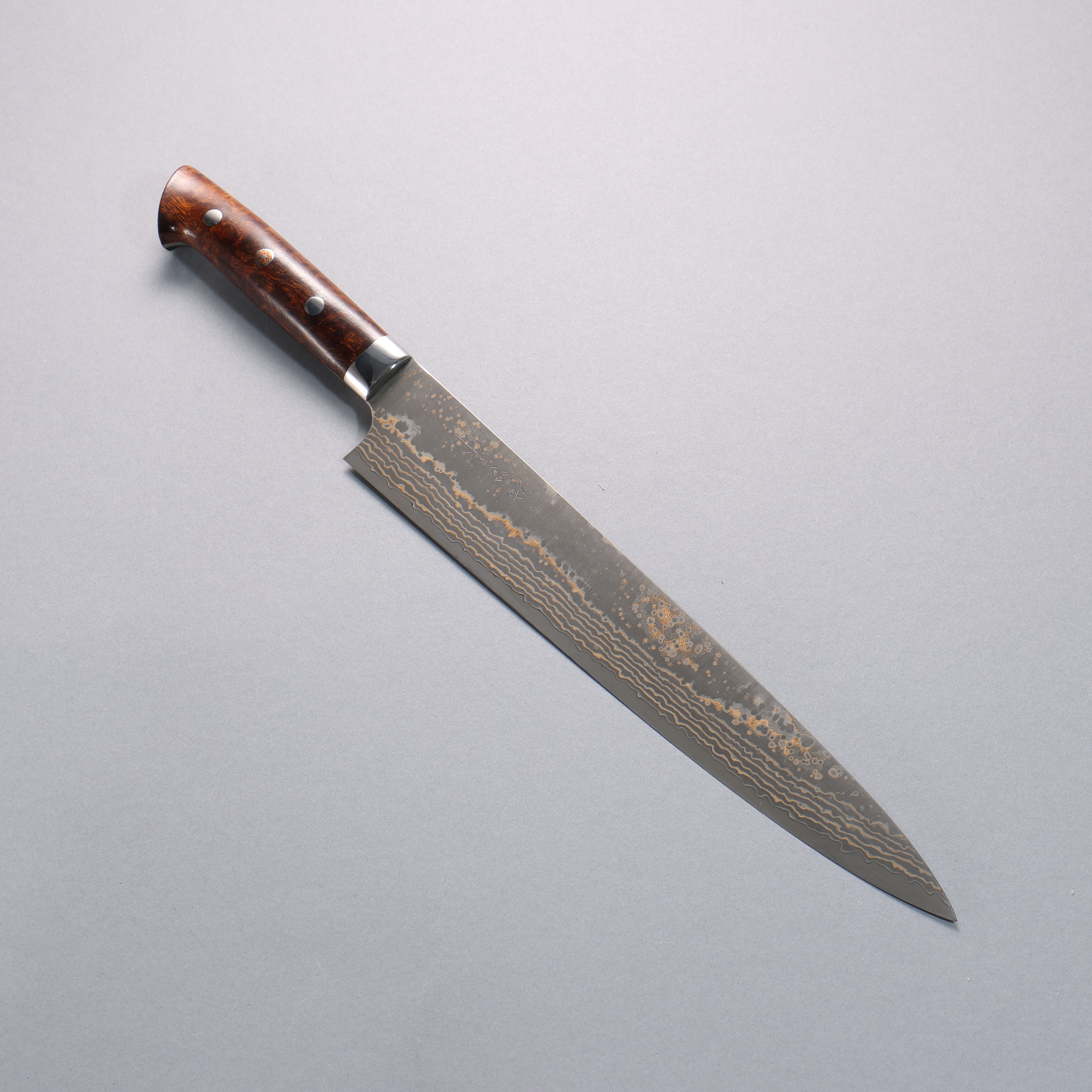 Takeshi Saji VG10w Colored Damascus Black Finished Sujihiki 270mm Ironwood Handle - Seisuke Knife
