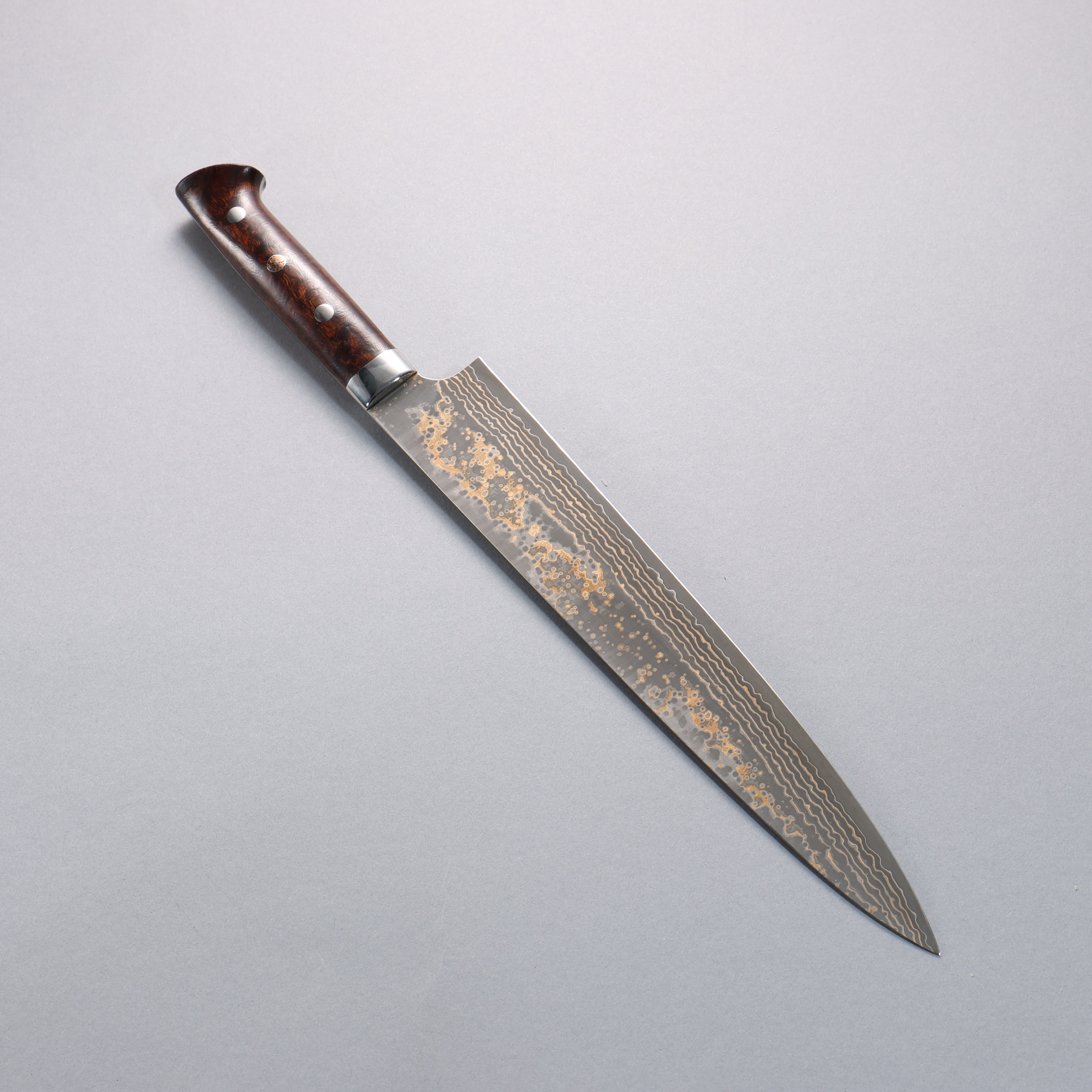 Takeshi Saji VG10w Colored Damascus Black Finished Sujihiki 270mm Ironwood Handle - Seisuke Knife