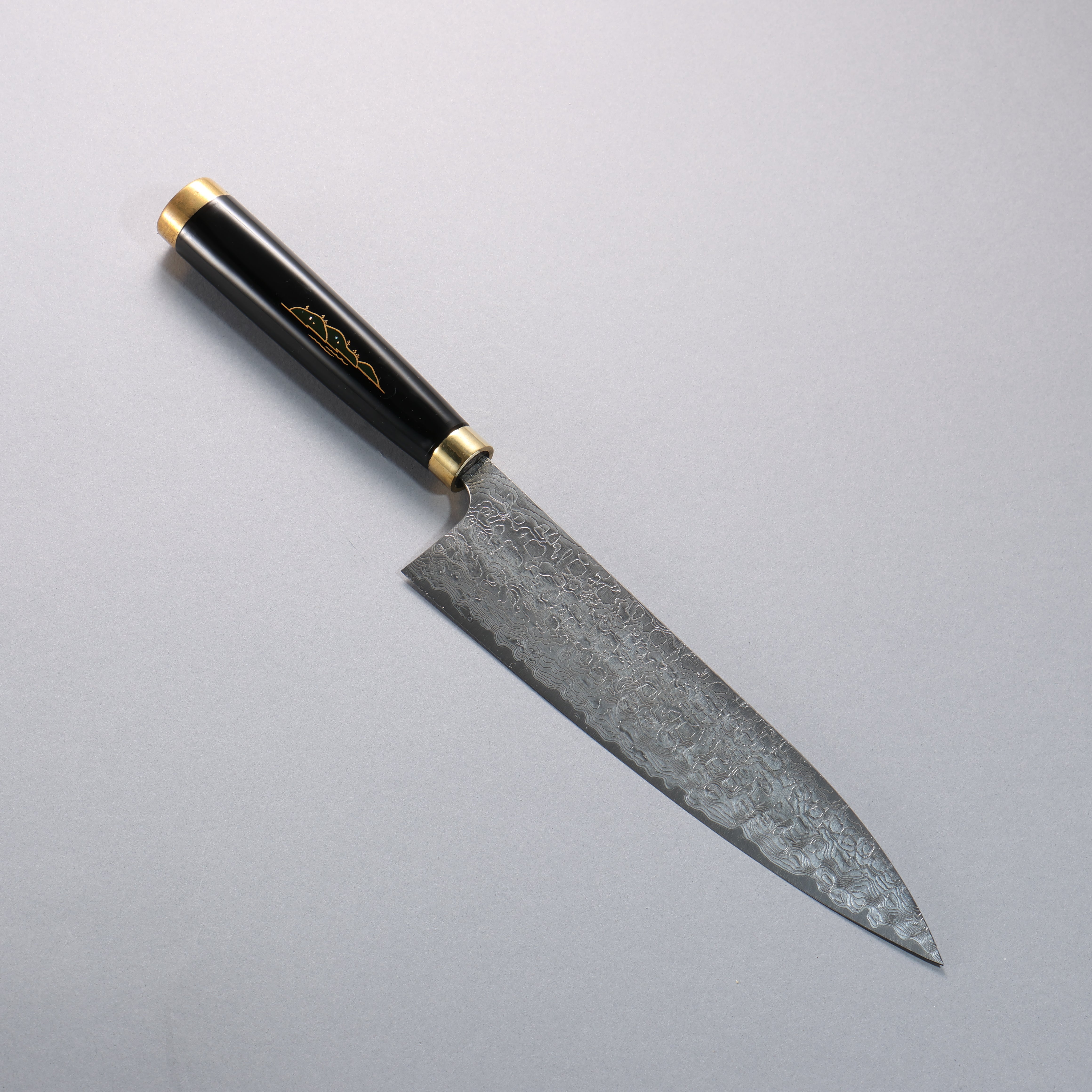 Takeshi Saji SG2 Diamond Finish Damascus Gyuto 210mm Maki-e Art Fuji Handle with Sheath - Seisuke Knife