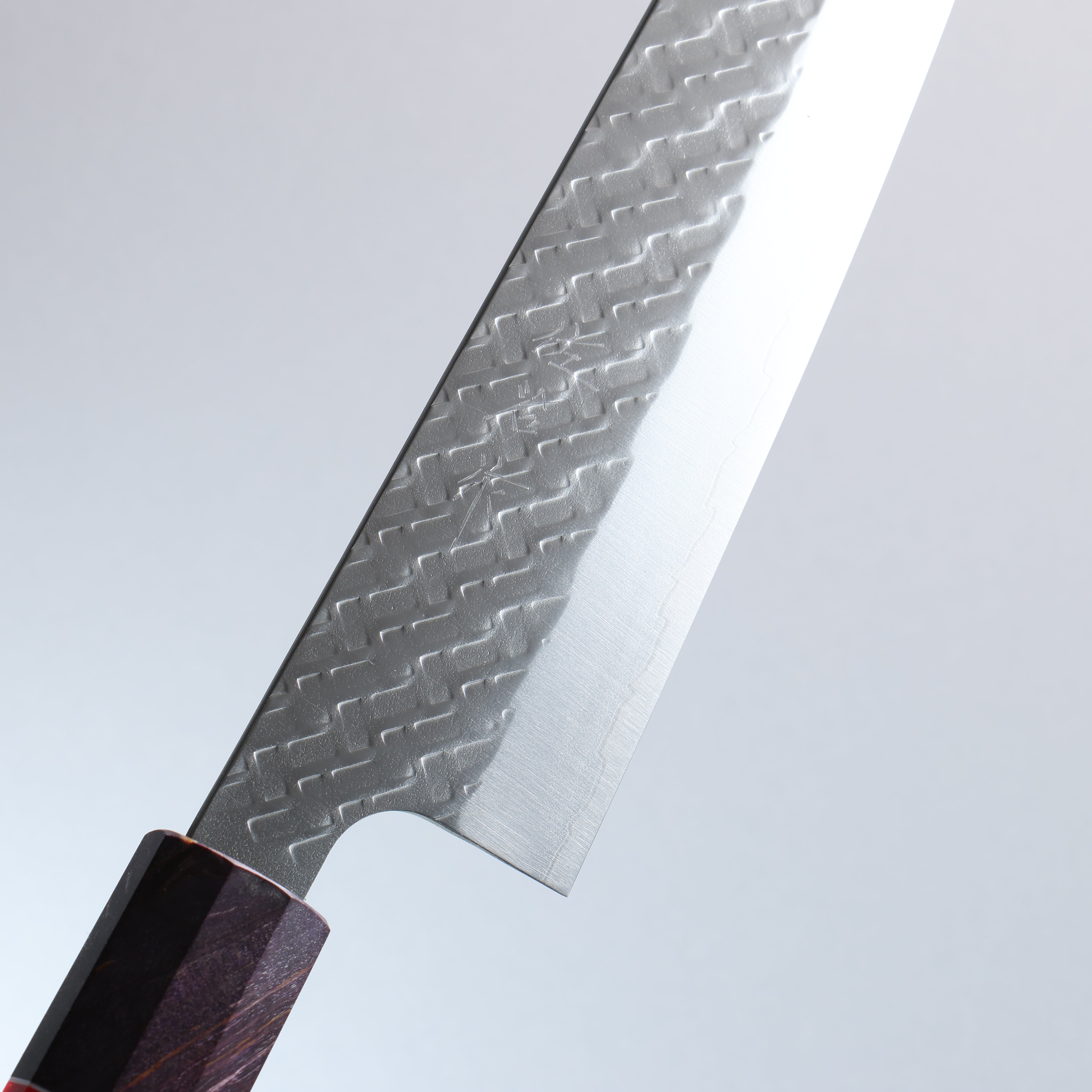 Takeshi Saji SPG STRIX Hammered Migaki Finished Gyuto 210mm Purple Stabilized Wood (with Red and White Ring) Handle - Seisuke Knife