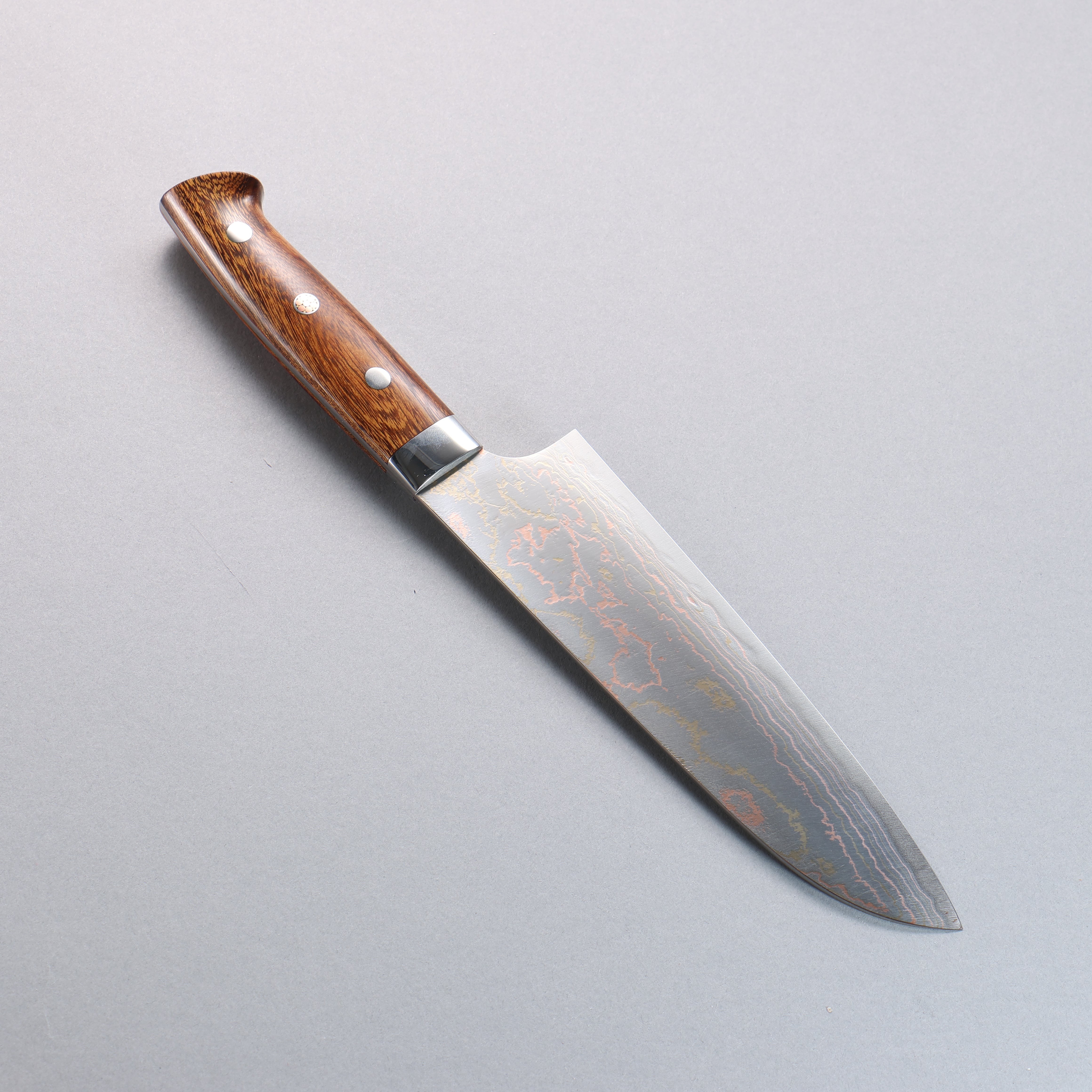 Takeshi Saji Blue Steel No.2 Migaki Finished Colored Damascus Santoku 180mm Ironwood Handle - Seisuke Knife