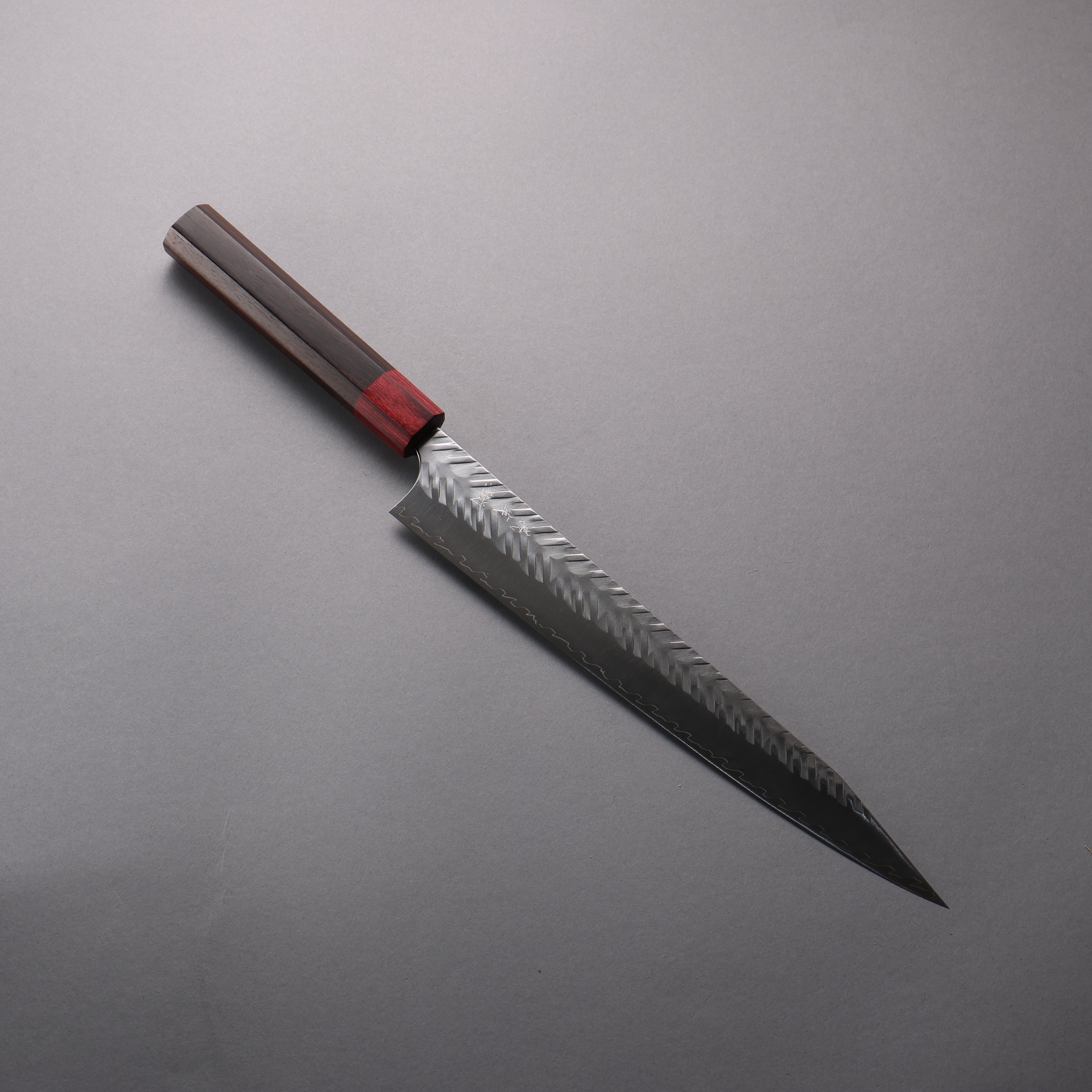 Yoshimi Kato SPG STRIX Hammered (V) Kiritsuke Sujihiki 270mm Rosewood (ferrule: Red Pakka wood) Handle - Seisuke Knife