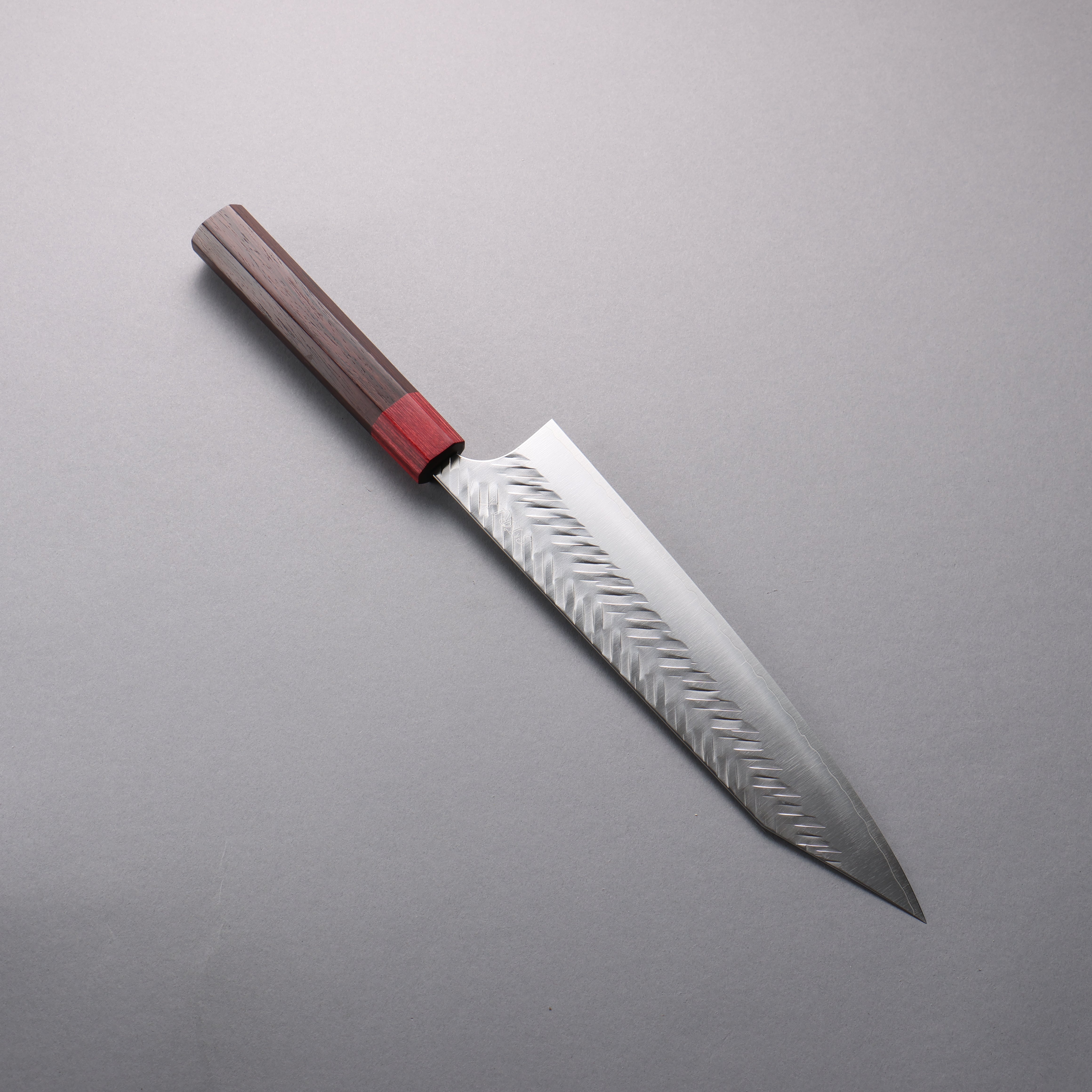 Yoshimi Kato SPG STRIX Hammered (V) Kiritsuke Gyuto 240mm Rosewood (ferrule: Red Pakka wood) Handle - Seisuke Knife