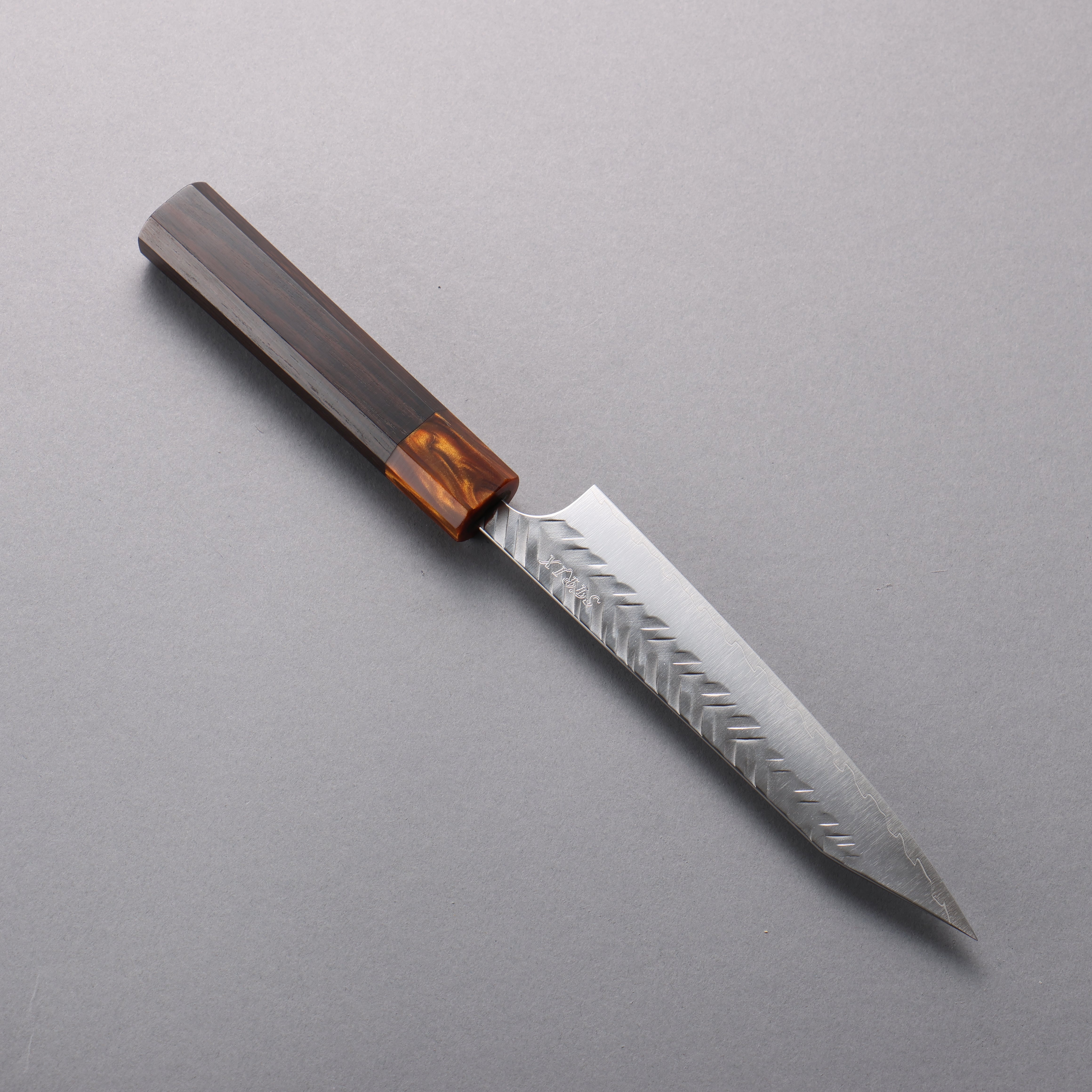Yoshimi Kato SPG STRIX Hammered (V) Kiritsuke Petty-Utility 150mm Ebony (ferrule: Orange Resin) Handle - Seisuke Knife