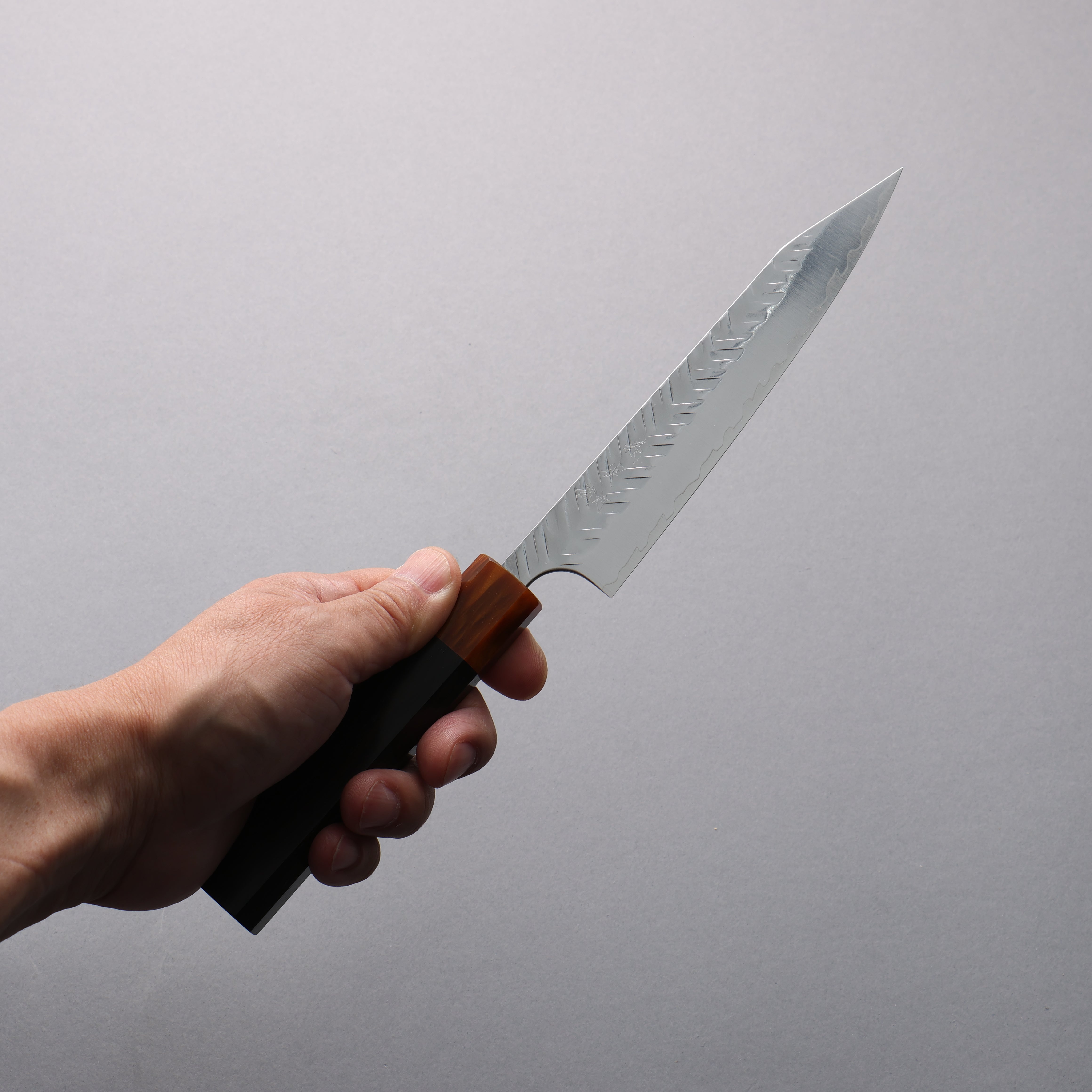 Yoshimi Kato SPG STRIX Hammered (V) Kiritsuke Petty-Utility 150mm Ebony (ferrule: Orange Resin) Handle - Seisuke Knife