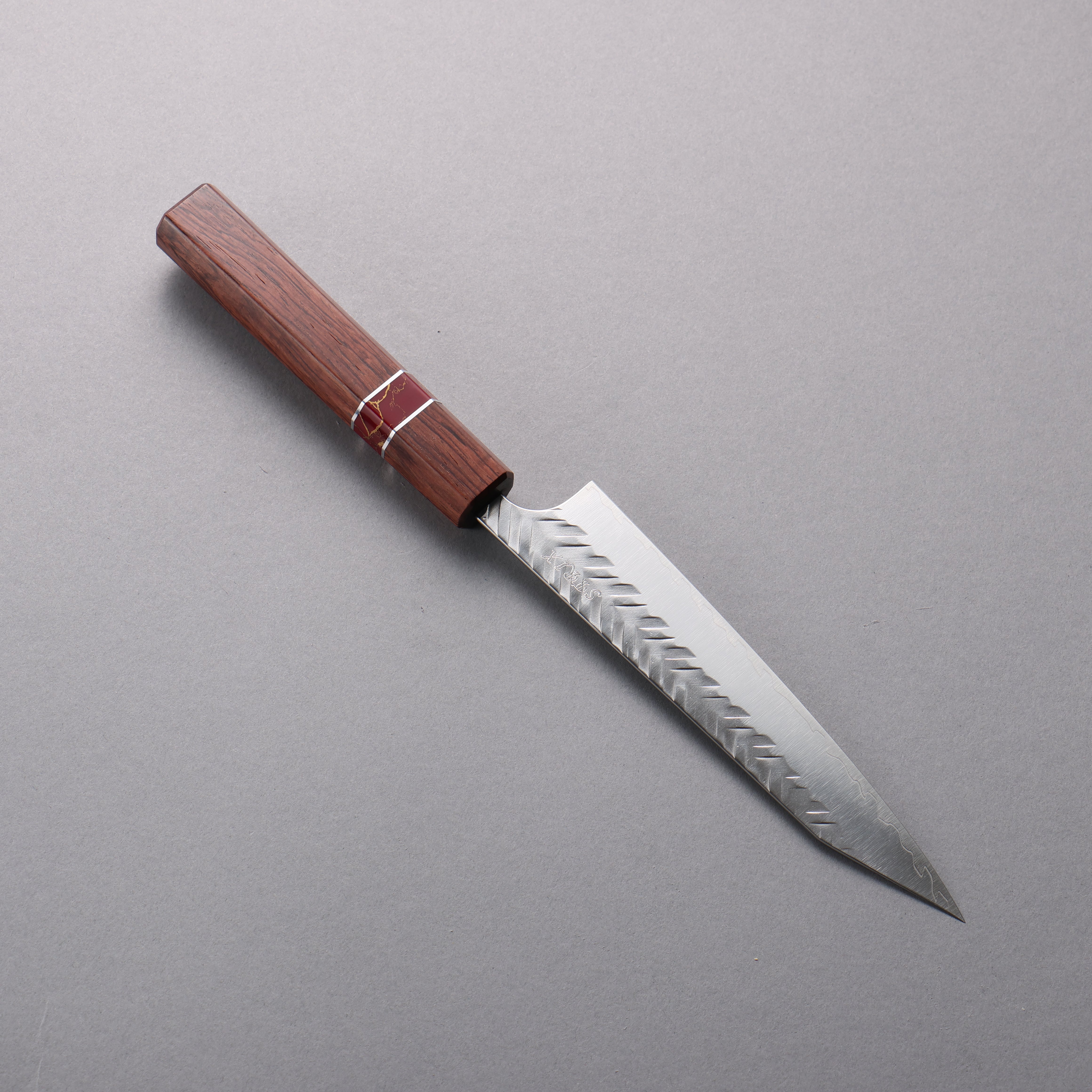 Yoshimi Kato SPG STRIX Hammered (V) Kiritsuke Petty-Utility 150mm Rosewood (Red Turquoise Ring) Handle - Seisuke Knife