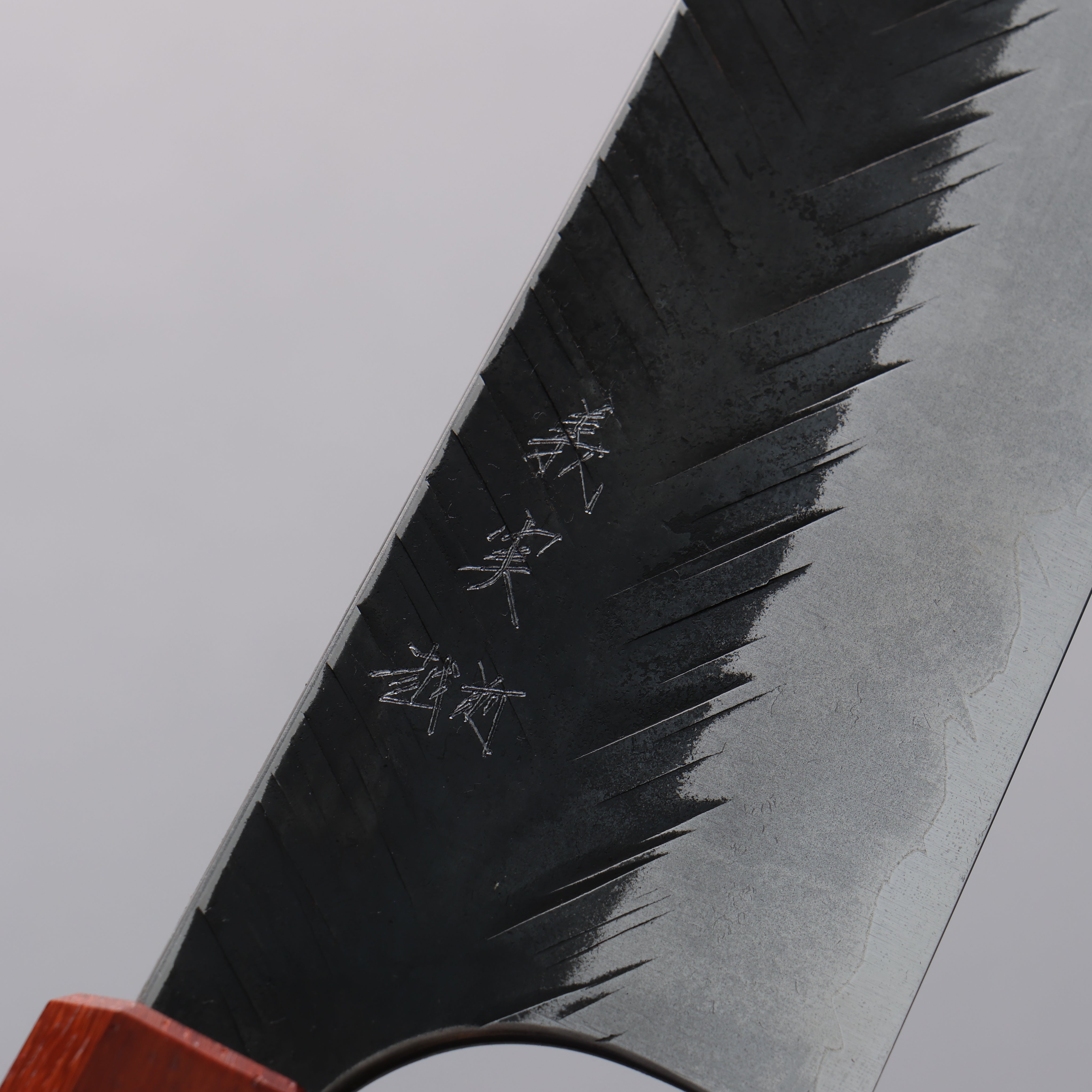 Yoshimi Kato Blue Super Hammered (V) Black Finished Bunka 170mm Rosewood (Turquoise Ring) Handle - Seisuke Knife