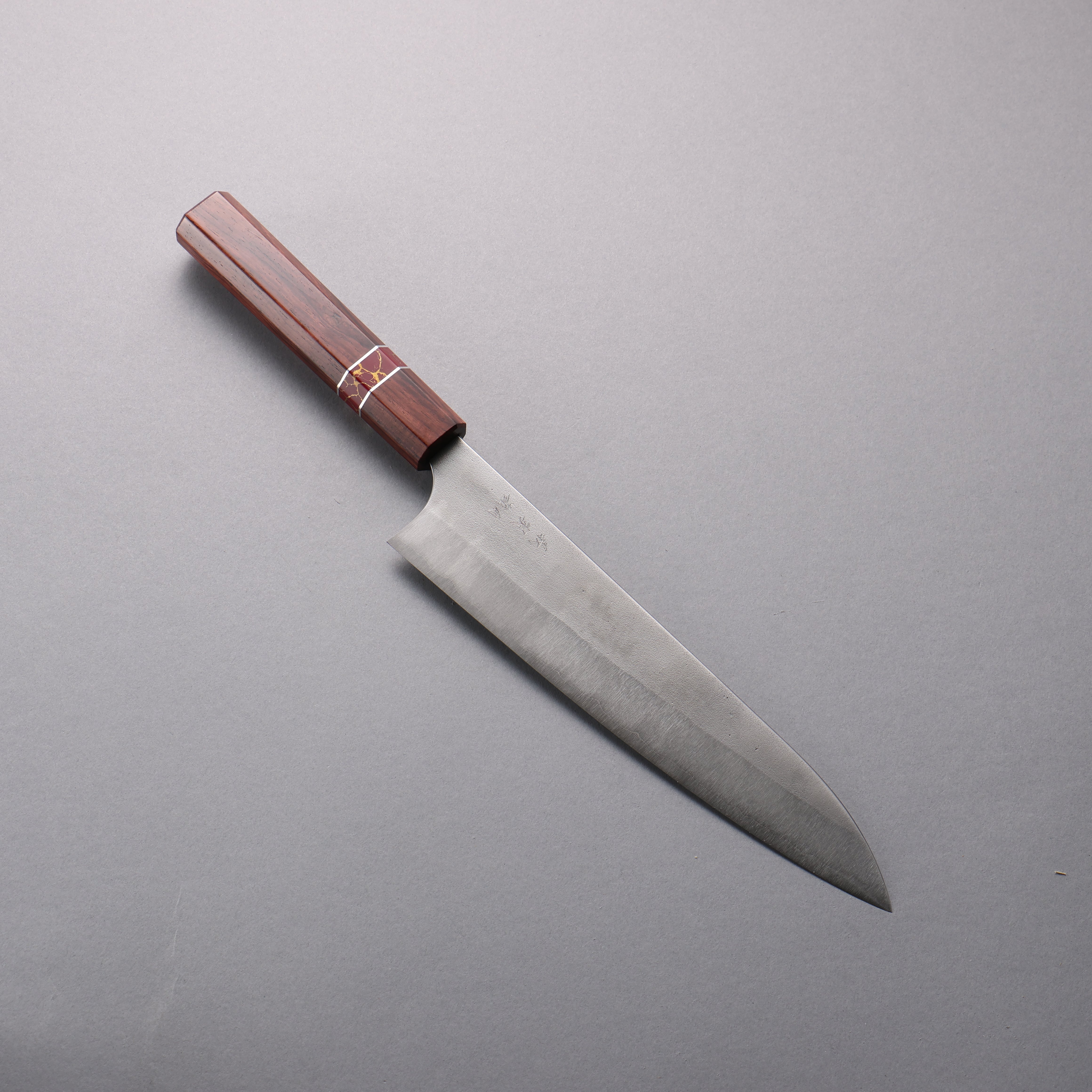 Yoshimi Kato Blue Super Nashiji Gyuto 210mm Rosewood (Red Turquoise Ring) Handle - Seisuke Knife