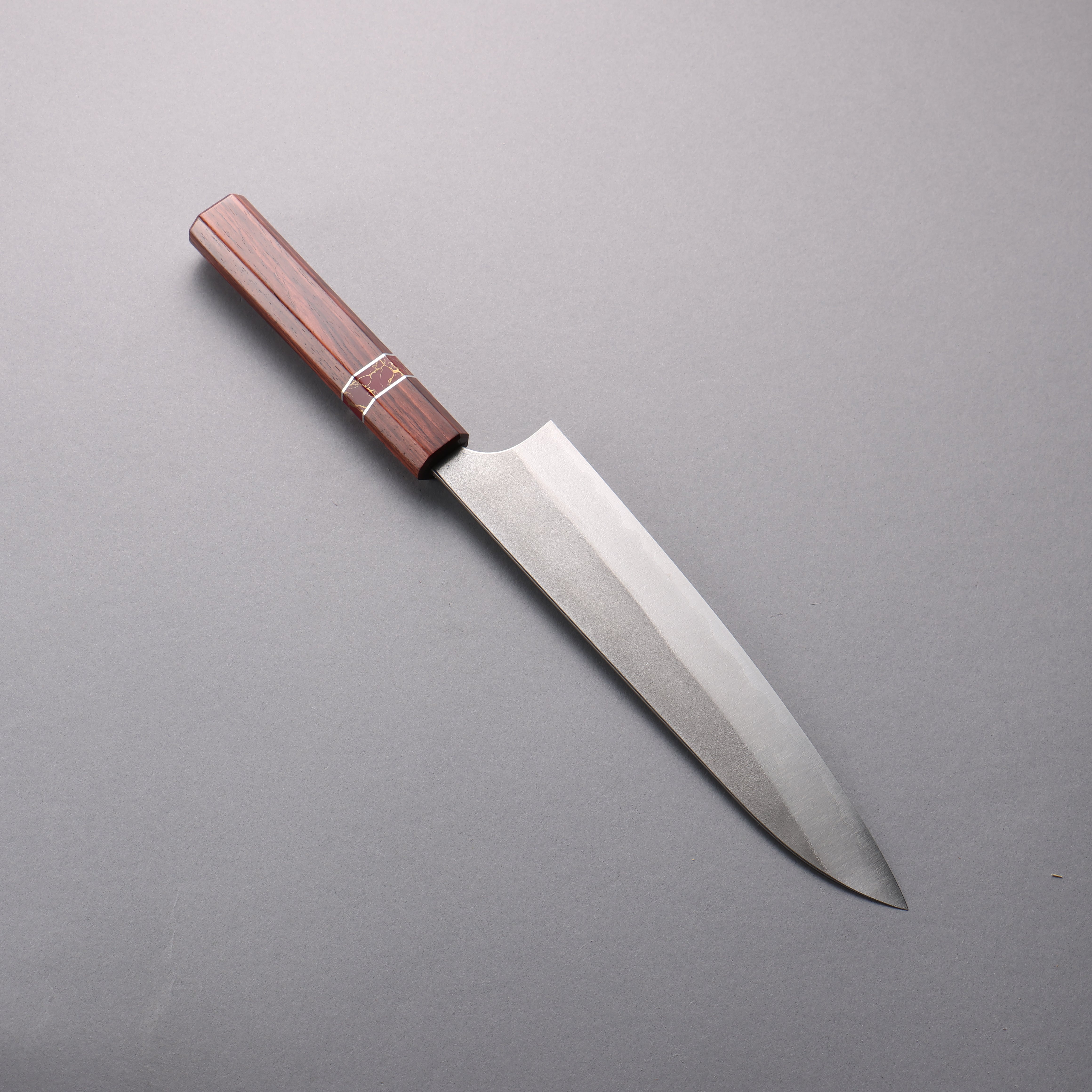 Yoshimi Kato Blue Super Nashiji Gyuto 210mm Rosewood (Red Turquoise Ring) Handle - Seisuke Knife
