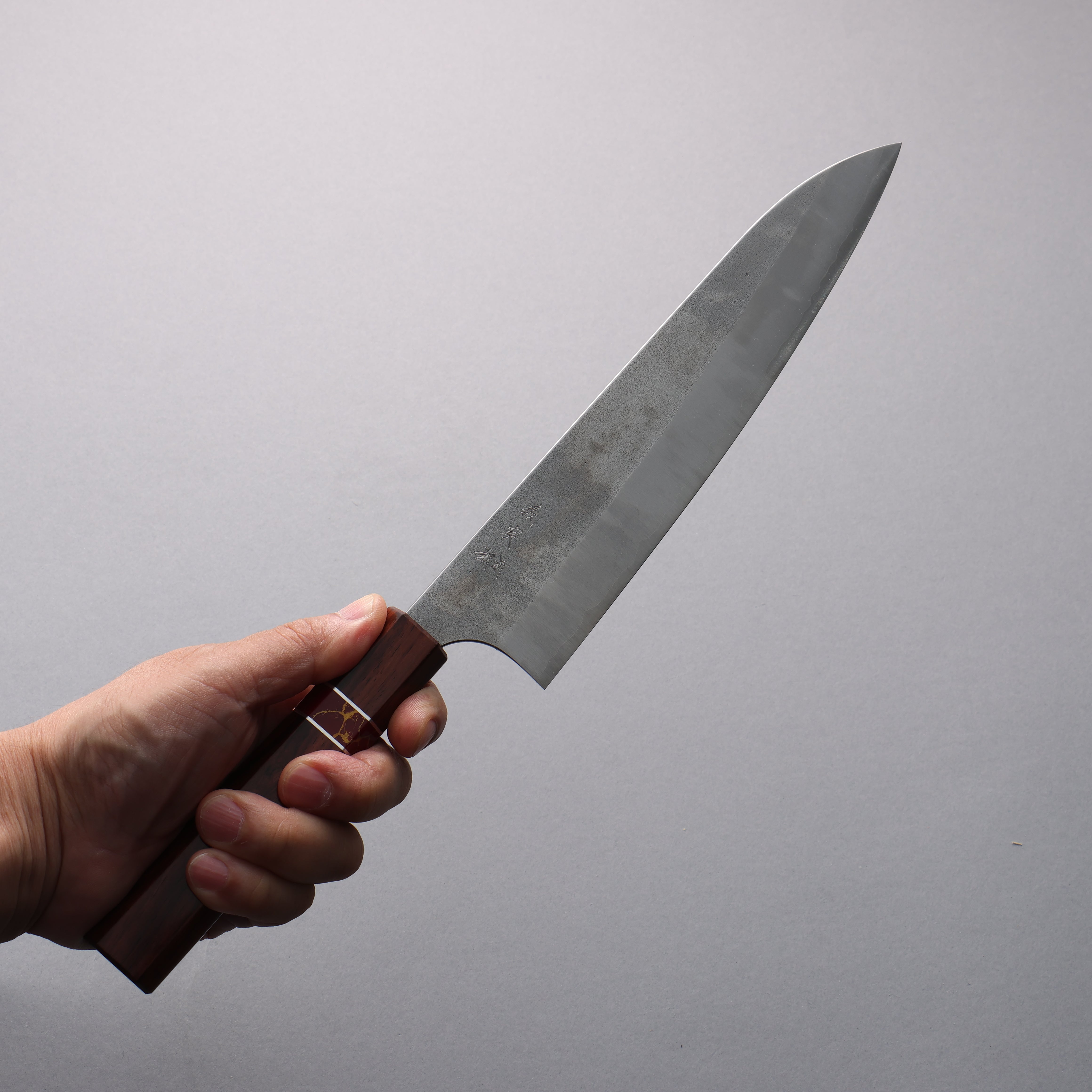 Yoshimi Kato Blue Super Nashiji Gyuto 210mm Rosewood (Red Turquoise Ring) Handle - Seisuke Knife