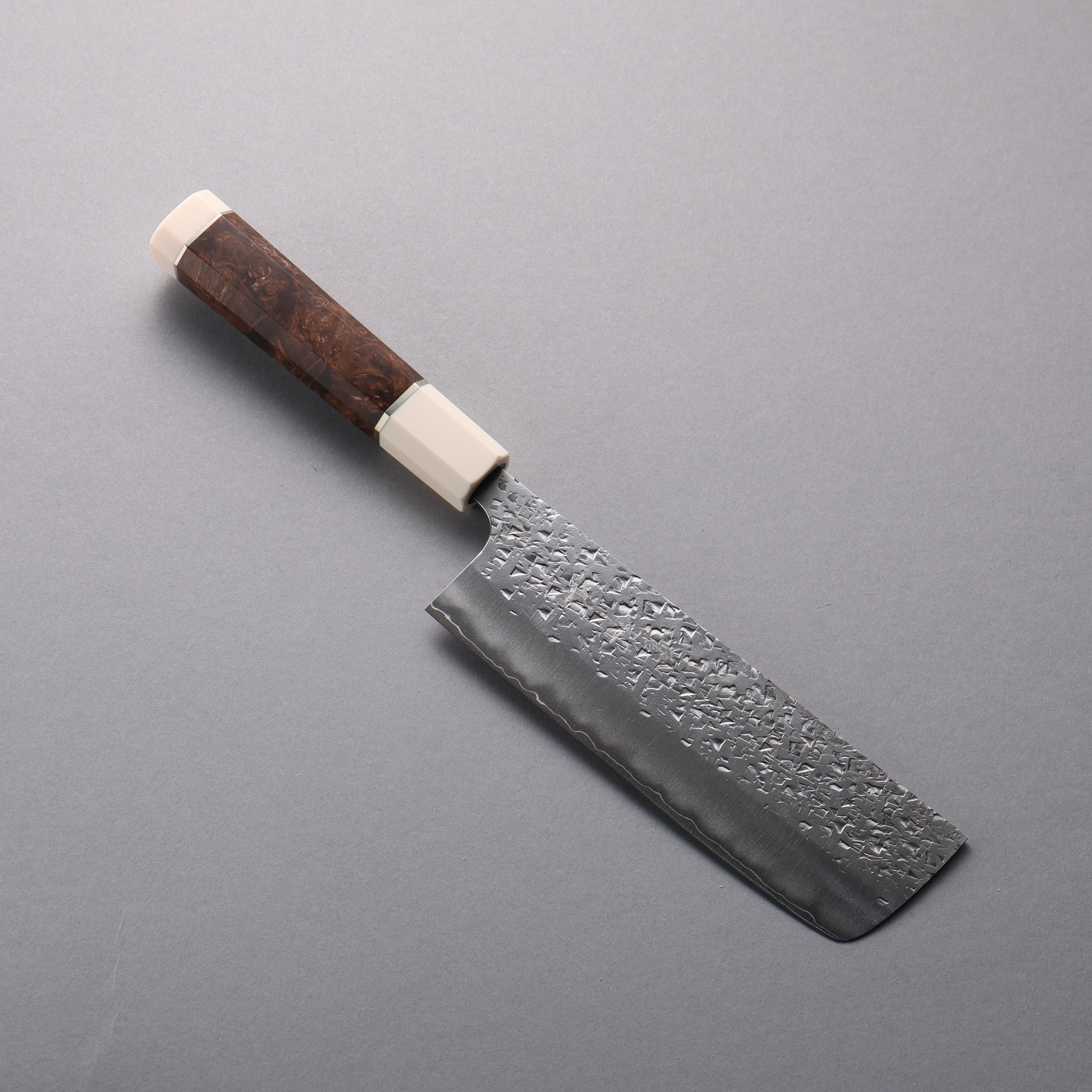 Yu Kurosaki Shizuku SG2 Hammered Nakiri 165mm Stabilized wood (Birch Burl) Handle - Seisuke Knife