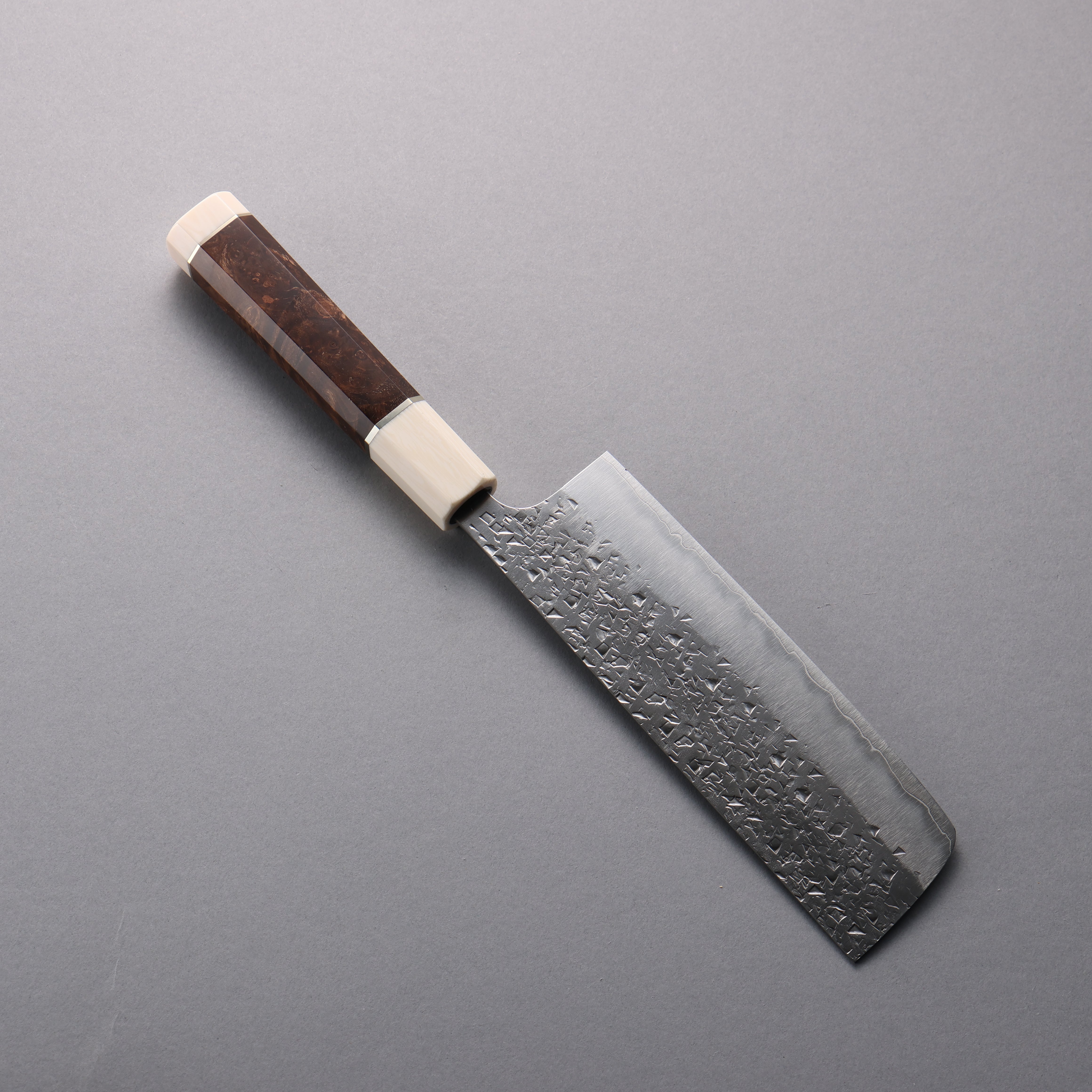 Yu Kurosaki Shizuku SG2 Hammered Nakiri 165mm Stabilized wood (Birch Burl) Handle - Seisuke Knife