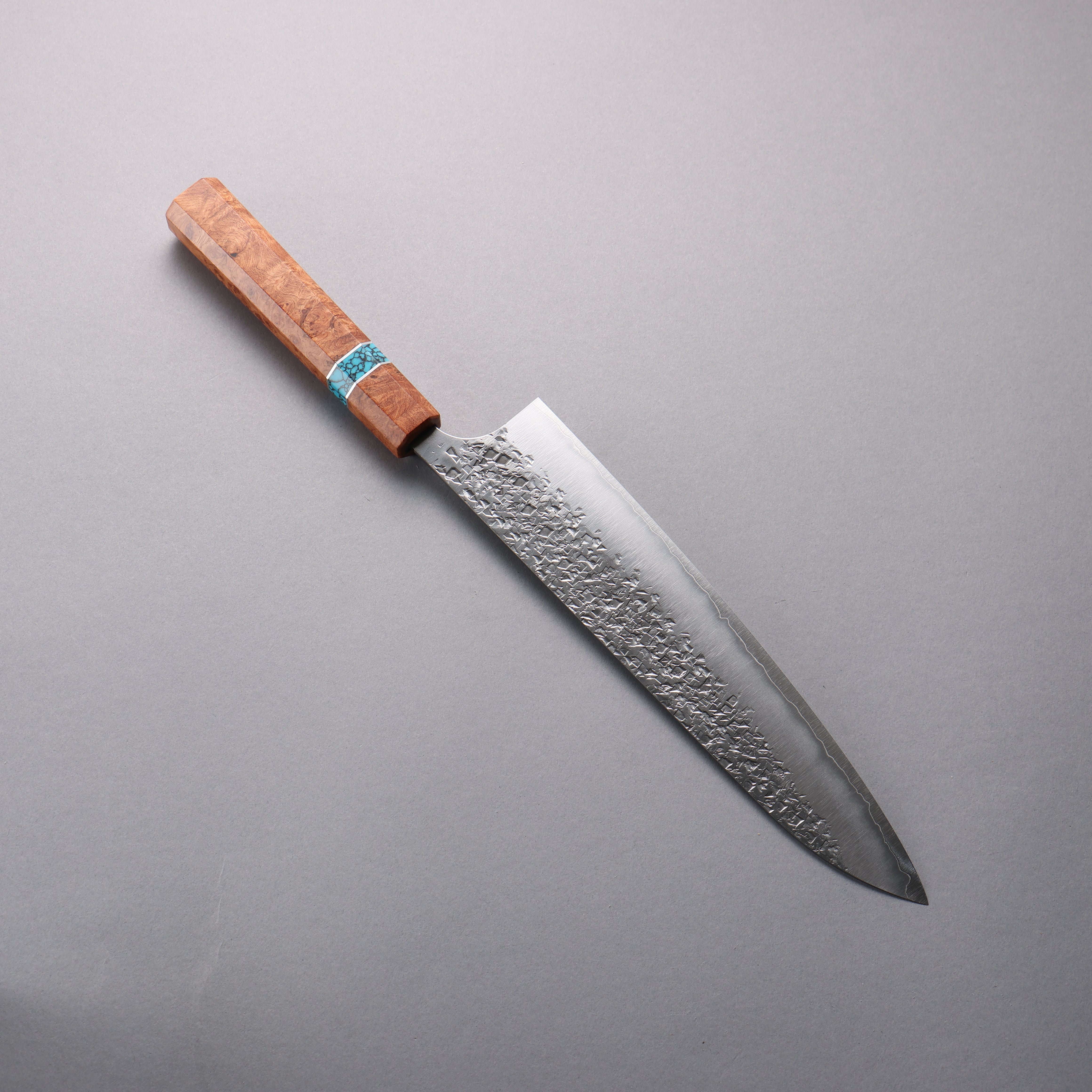 Yu Kurosaki Shizuku SG2 Hammered Gyuto 240mm Chinese Quince Burl (Turquoise Ring) Handle - Seisuke Knife