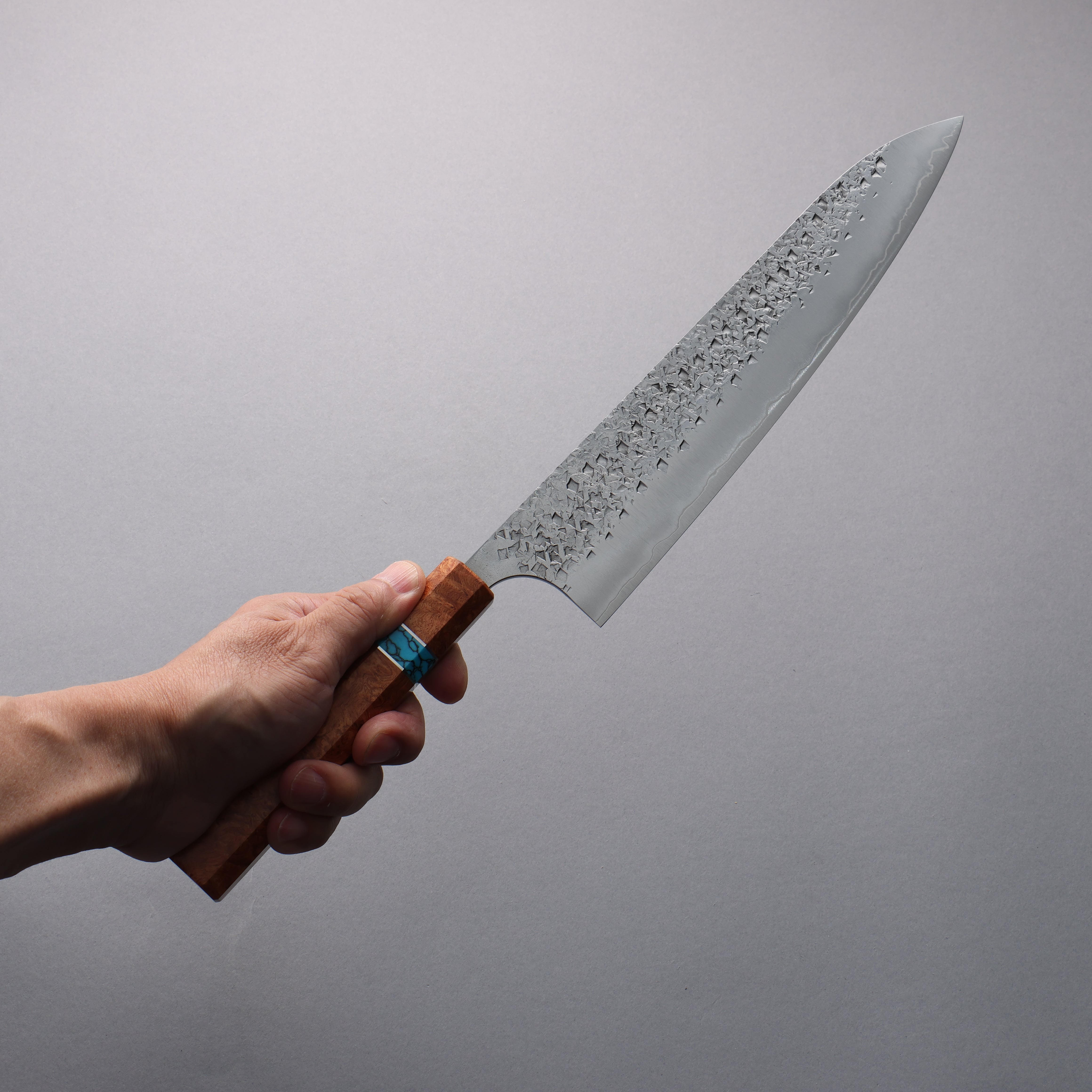 Yu Kurosaki Shizuku SG2 Hammered Gyuto 240mm Chinese Quince Burl (Turquoise Ring) Handle - Seisuke Knife