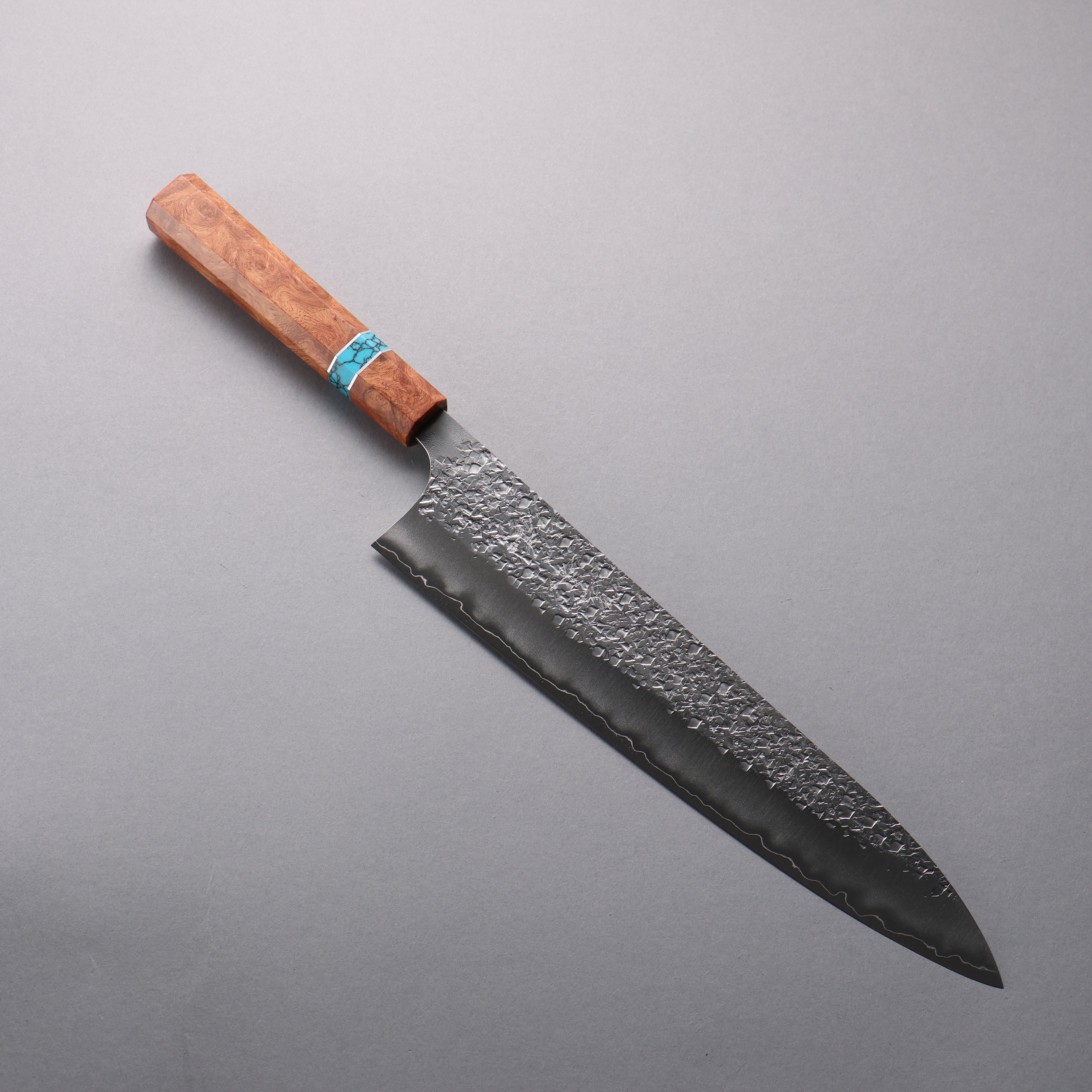 Yu Kurosaki Shizuku SG2 Hammered Gyuto 270mm Chinese Quince Burl (Turquoise Ring) Handle - Seisuke Knife