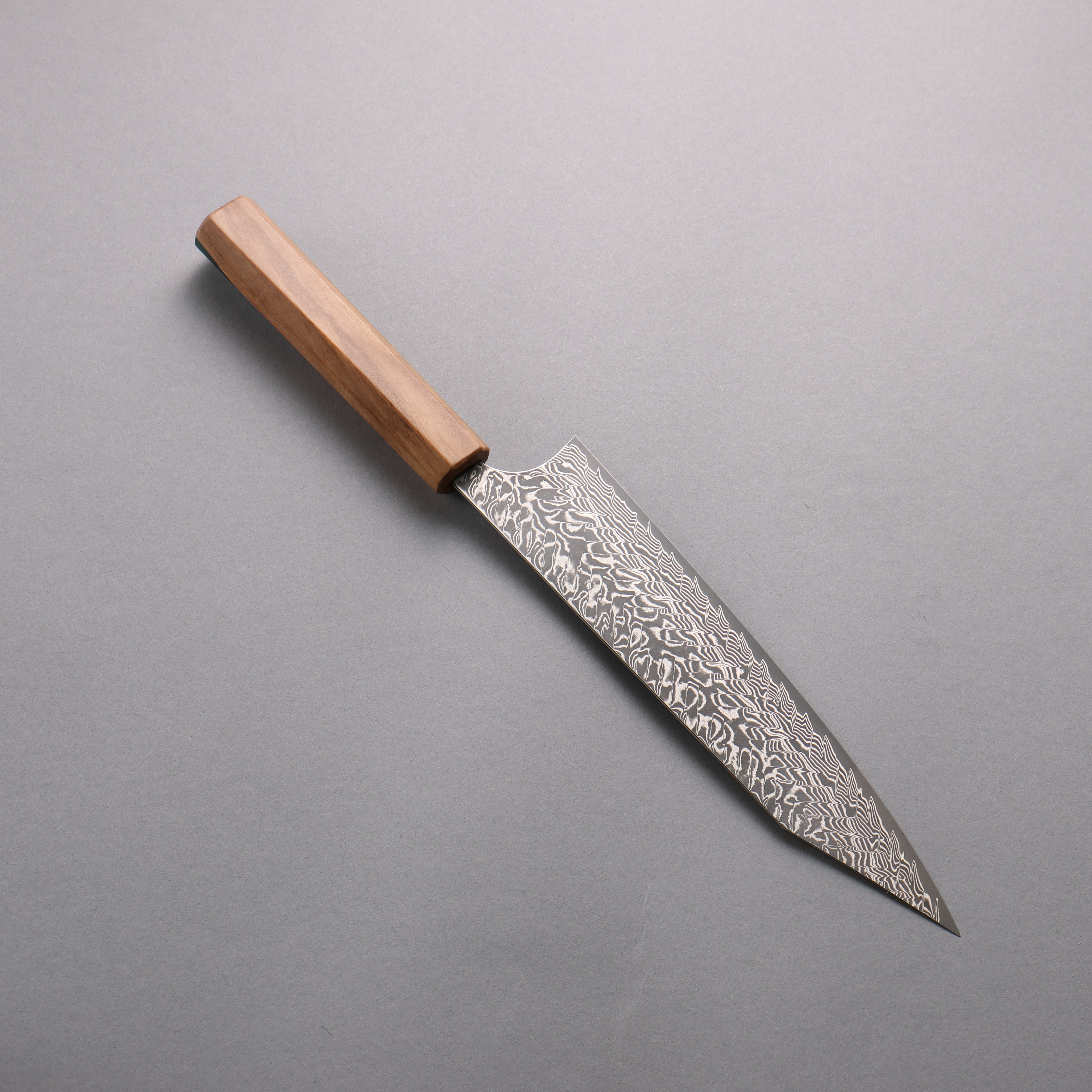 Yoshimi Kato SG2 Black Damascus Kiritsuke Gyuto 210mm Olive Tree and Green Resin Handle - Seisuke Knife