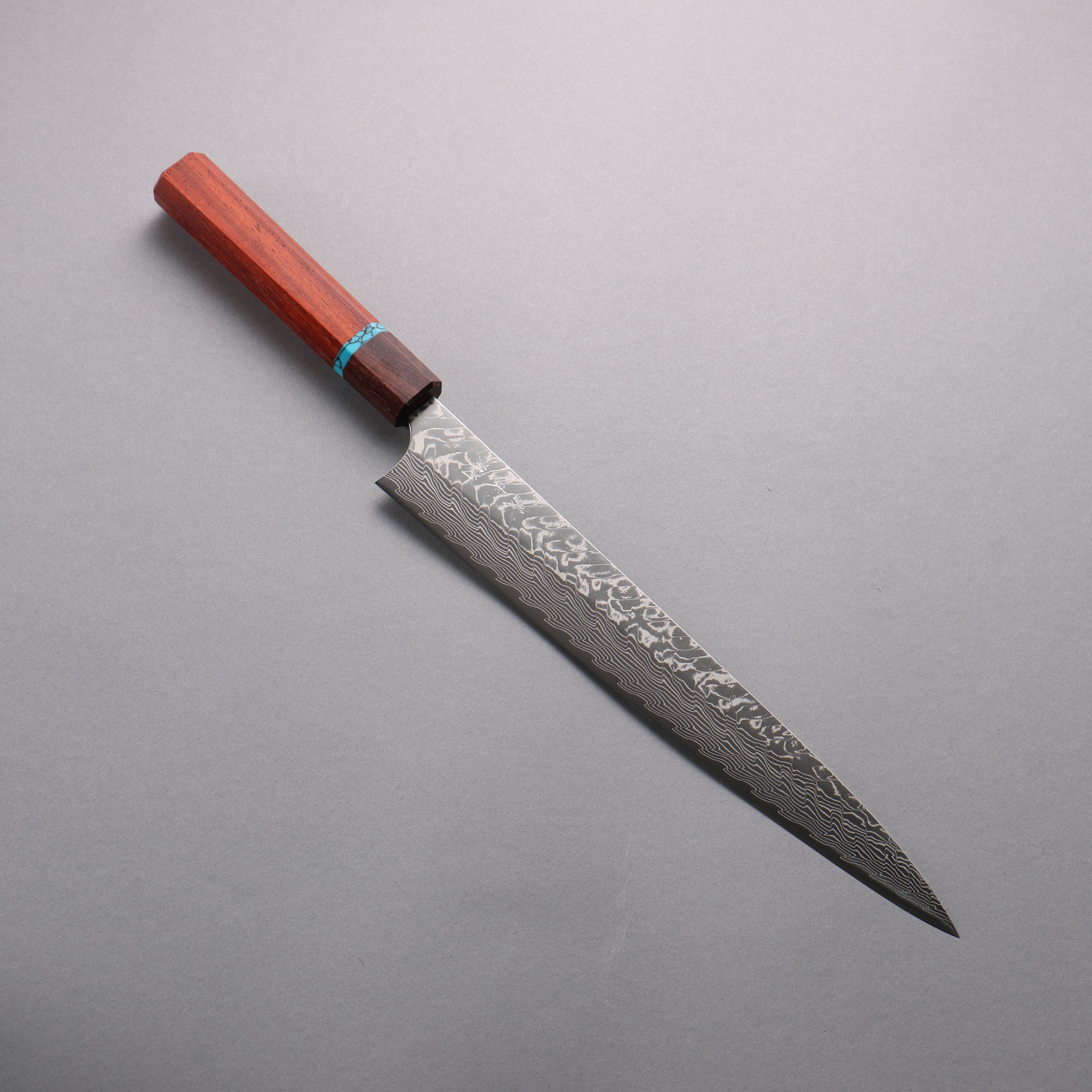 Yoshimi Kato SG2 Damascus Migaki Polish Finish Sujihiki 270mm Padoauk(Turquoise Ring) Handle - Seisuke Knife