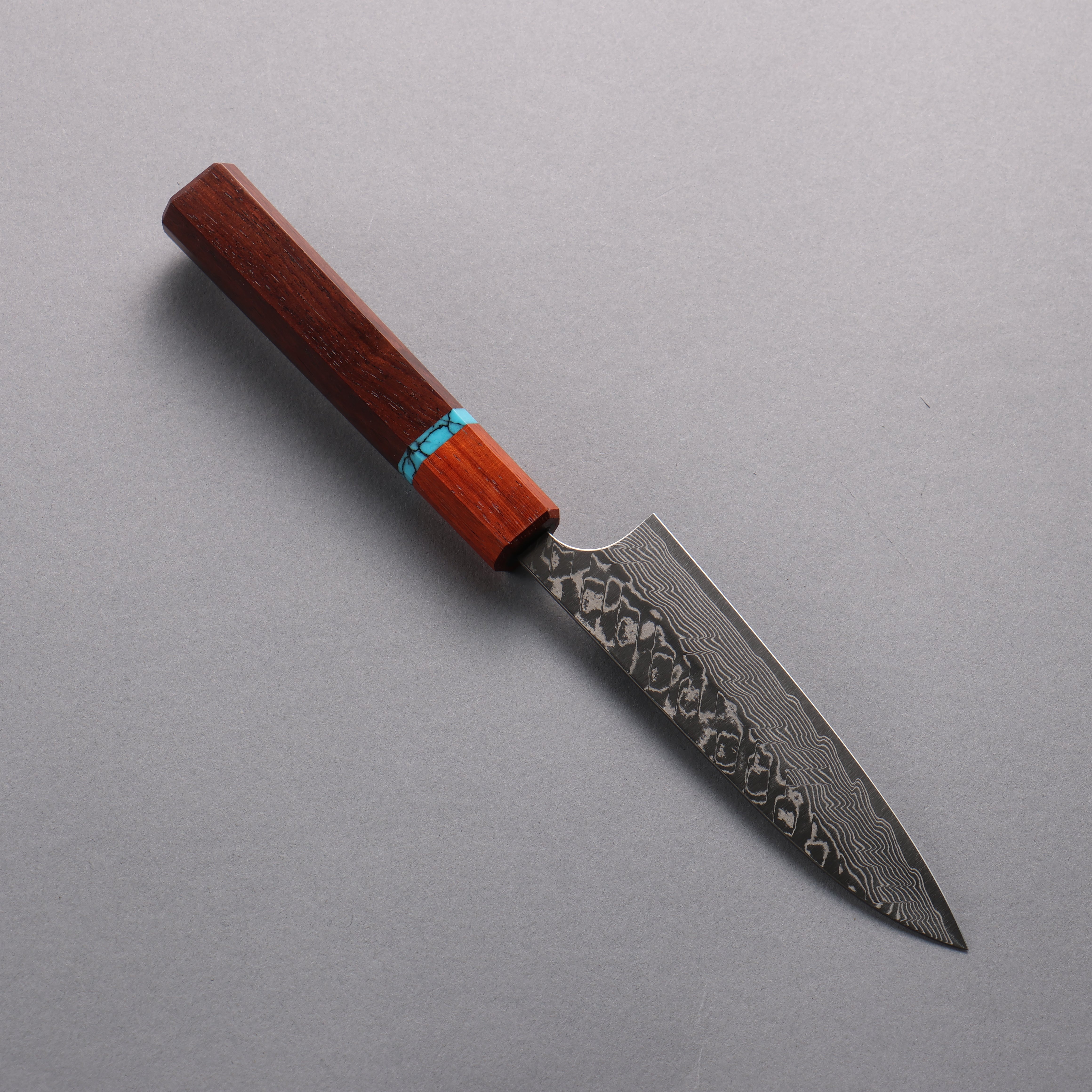 Yoshimi Kato SG2 Damascus Migaki Polish Finish Petty-Utility 120mm Rosewood (Turquoise Ring) Handle - Seisuke Knife