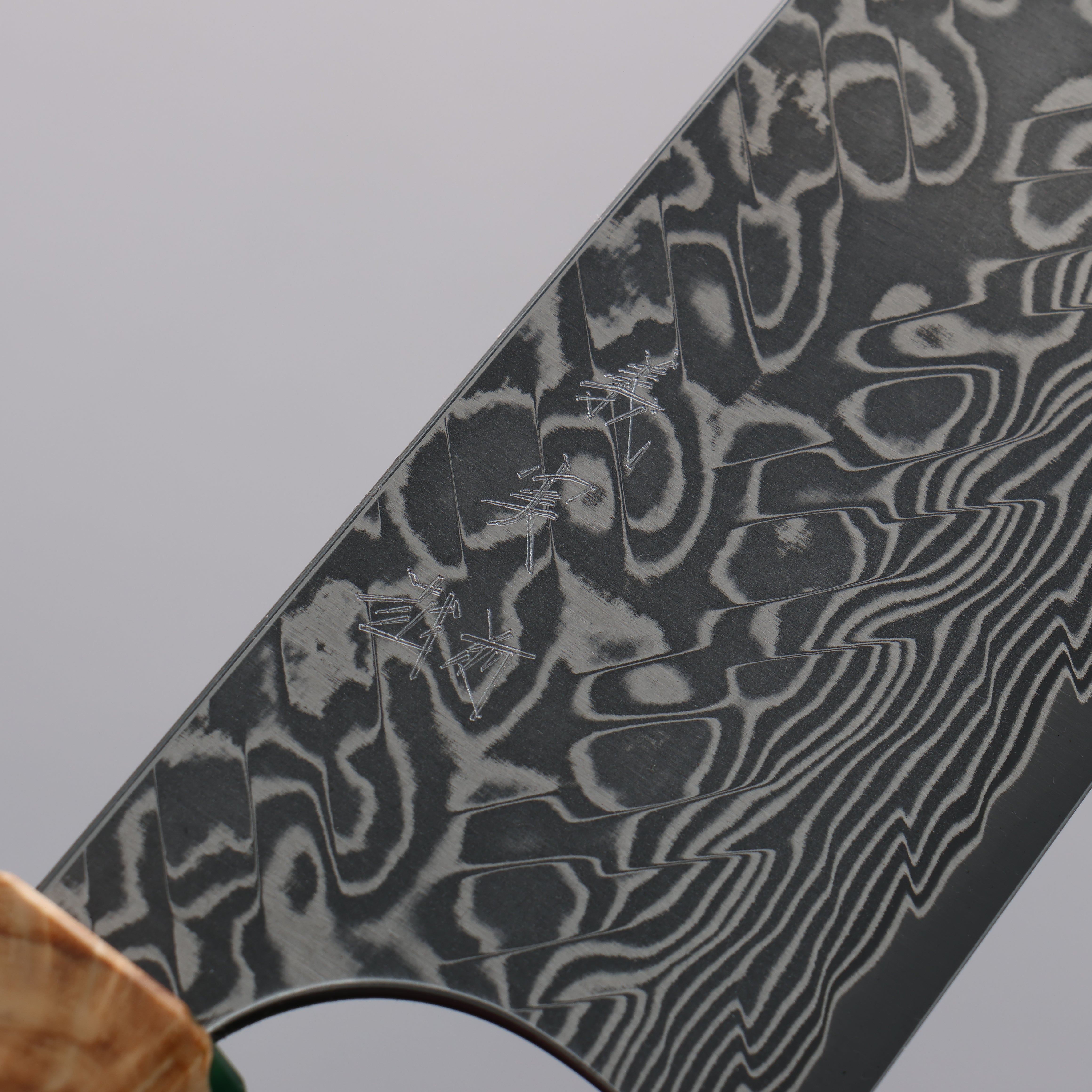 Yoshimi Kato SG2 Black Damascus Gyuto 210mm Olive Tree and Green Resin Handle - Seisuke Knife