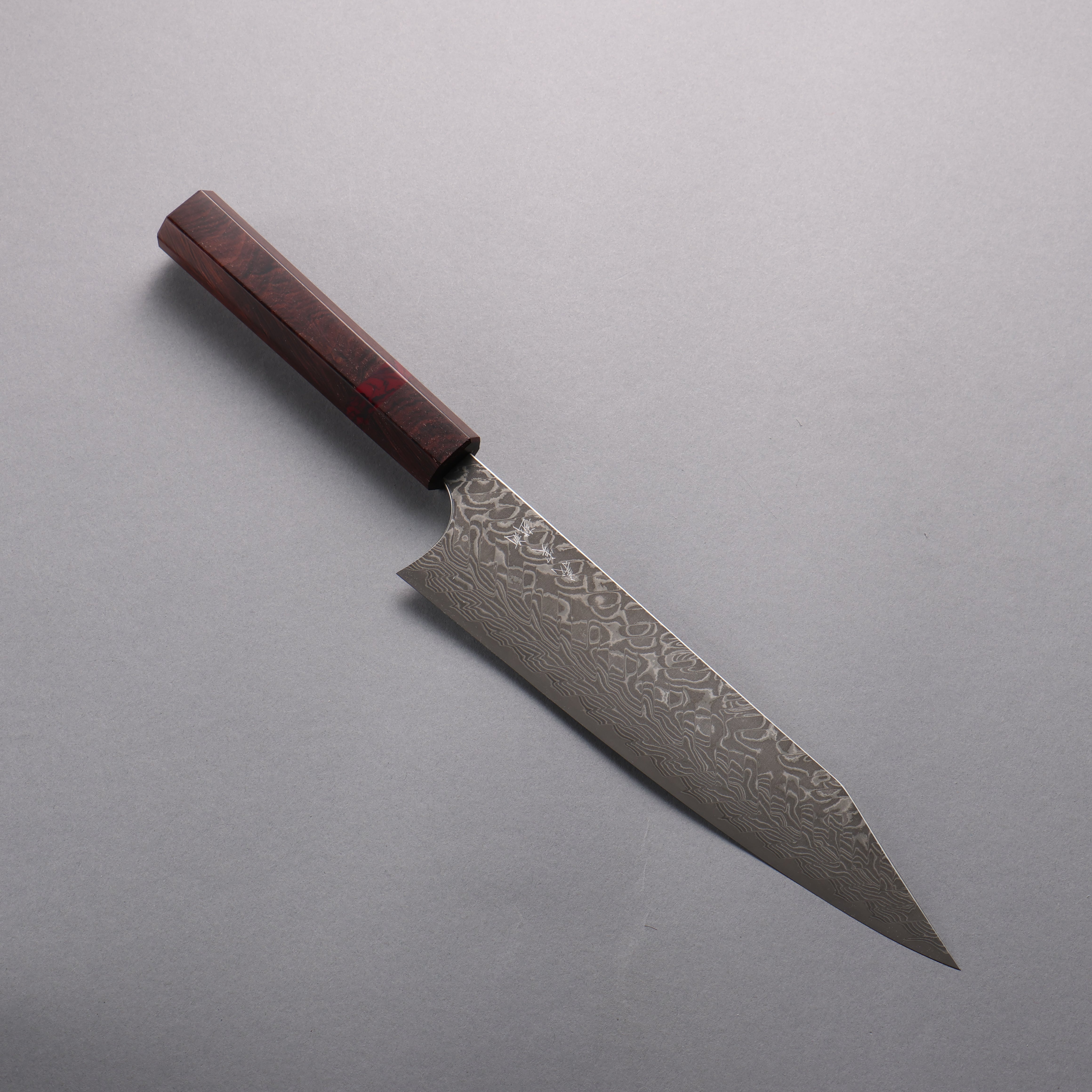Yoshimi Kato SG2 Black Damascus Kiritsuke Gyuto 210mm Rosewood (Red Turquoise Ring) Handle - Seisuke Knife