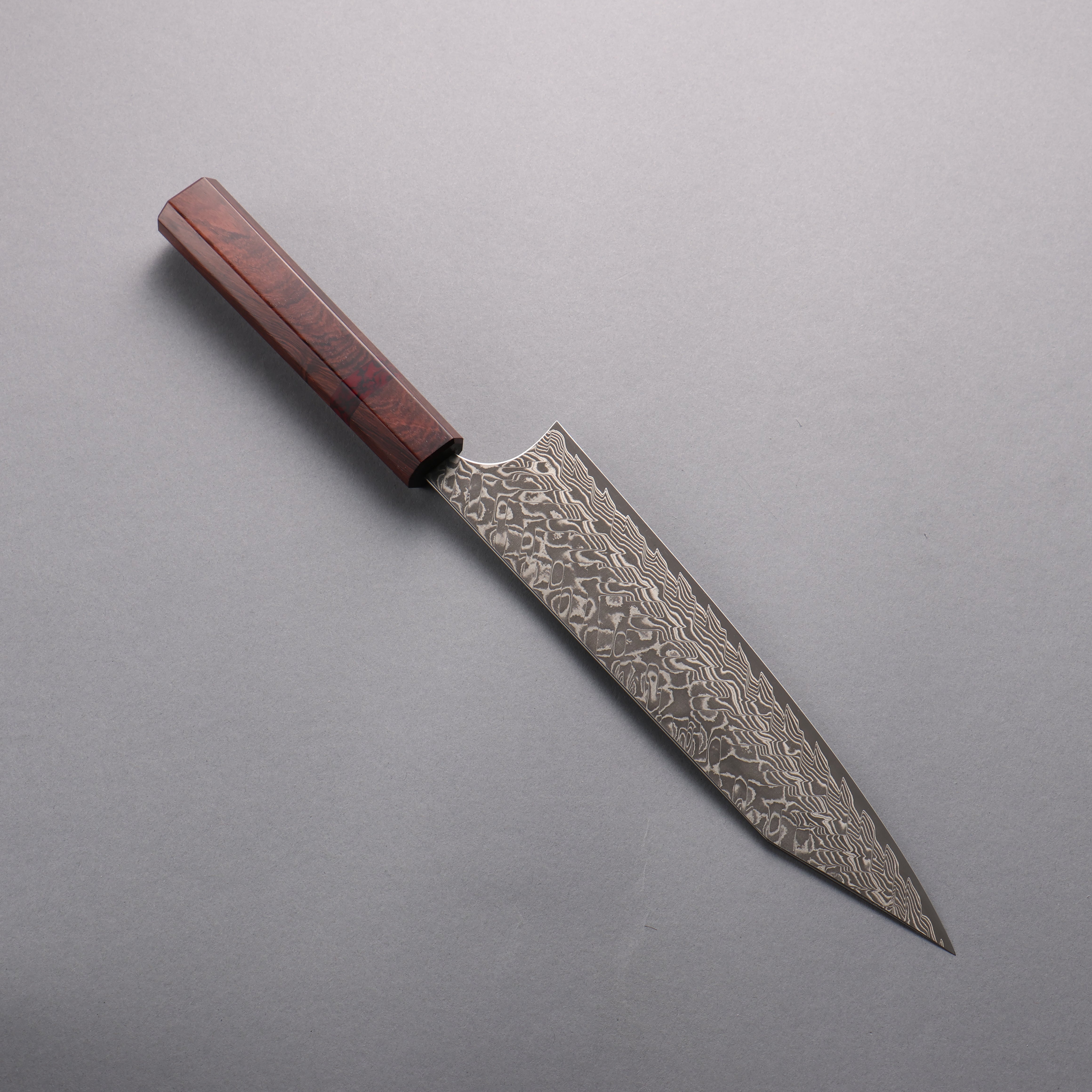 Yoshimi Kato SG2 Black Damascus Kiritsuke Gyuto 210mm Rosewood (Red Turquoise Ring) Handle - Seisuke Knife