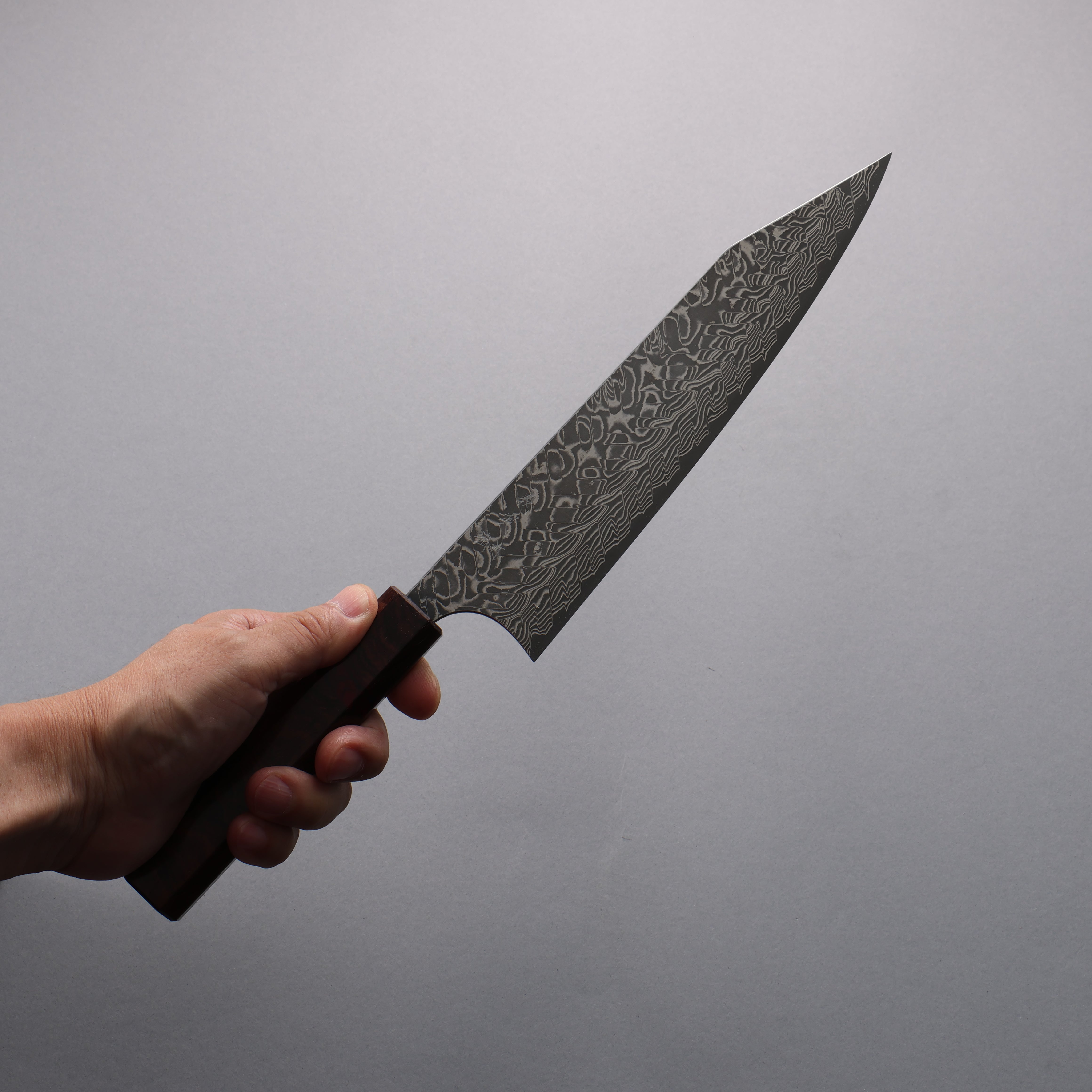 Yoshimi Kato SG2 Black Damascus Kiritsuke Gyuto 210mm Rosewood (Red Turquoise Ring) Handle - Seisuke Knife