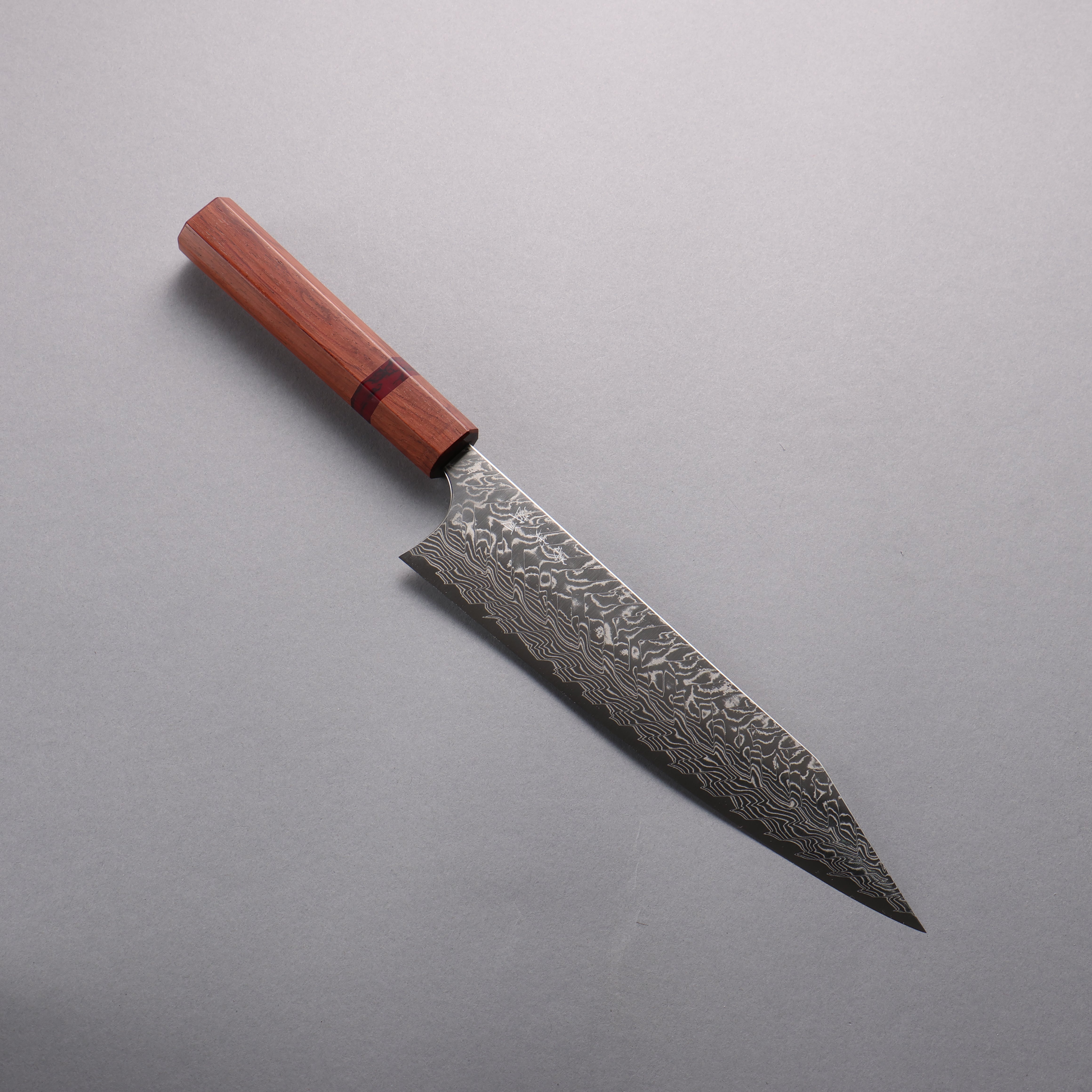 Yoshimi Kato SG2 Damascus Migaki Polish Finish Kiritsuke Gyuto 210mm Rosewood (Red Turquoise Ring) Handle - Seisuke Knife