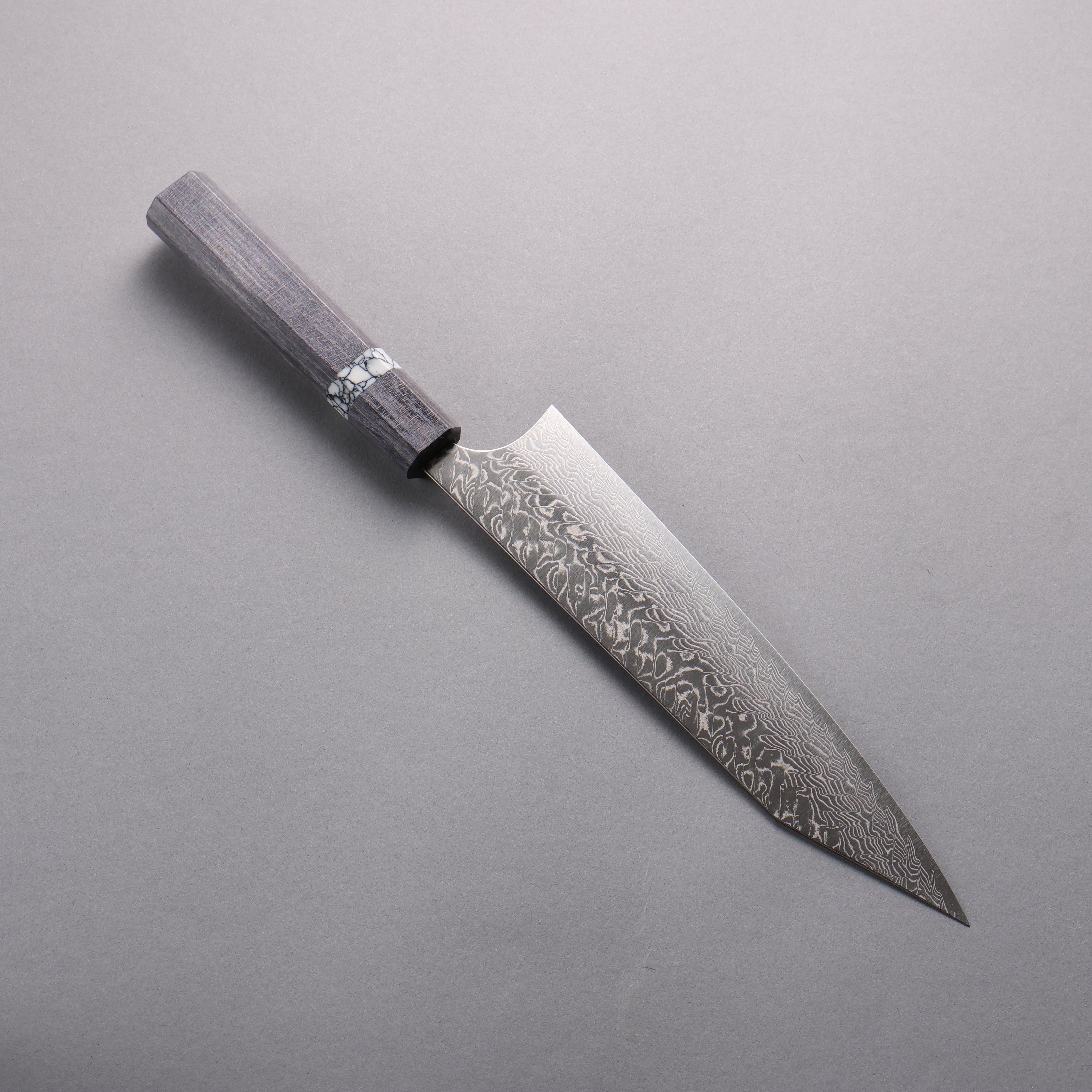 Yoshimi Kato SG2 Damascus Migaki Polish Finish Kiritsuke Gyuto 210mm Gray Stabilized Wood (White turquoise Ring) Handle - Seisuke Knife