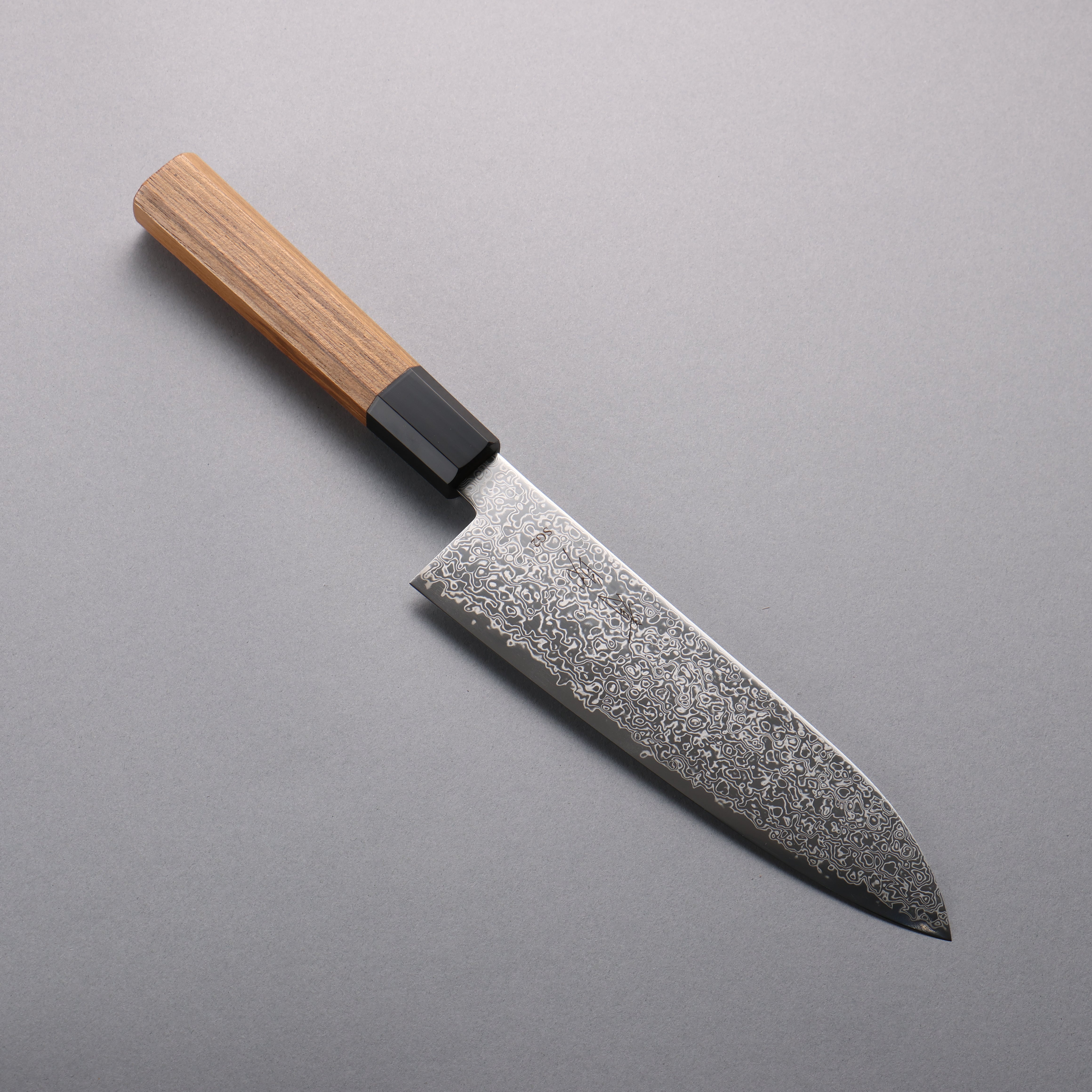 Seisuke SG2 Damascus Migaki Finished Santoku 180mm Teak (ferrule: Black Water Buffalo Horn) Handle - Seisuke Knife
