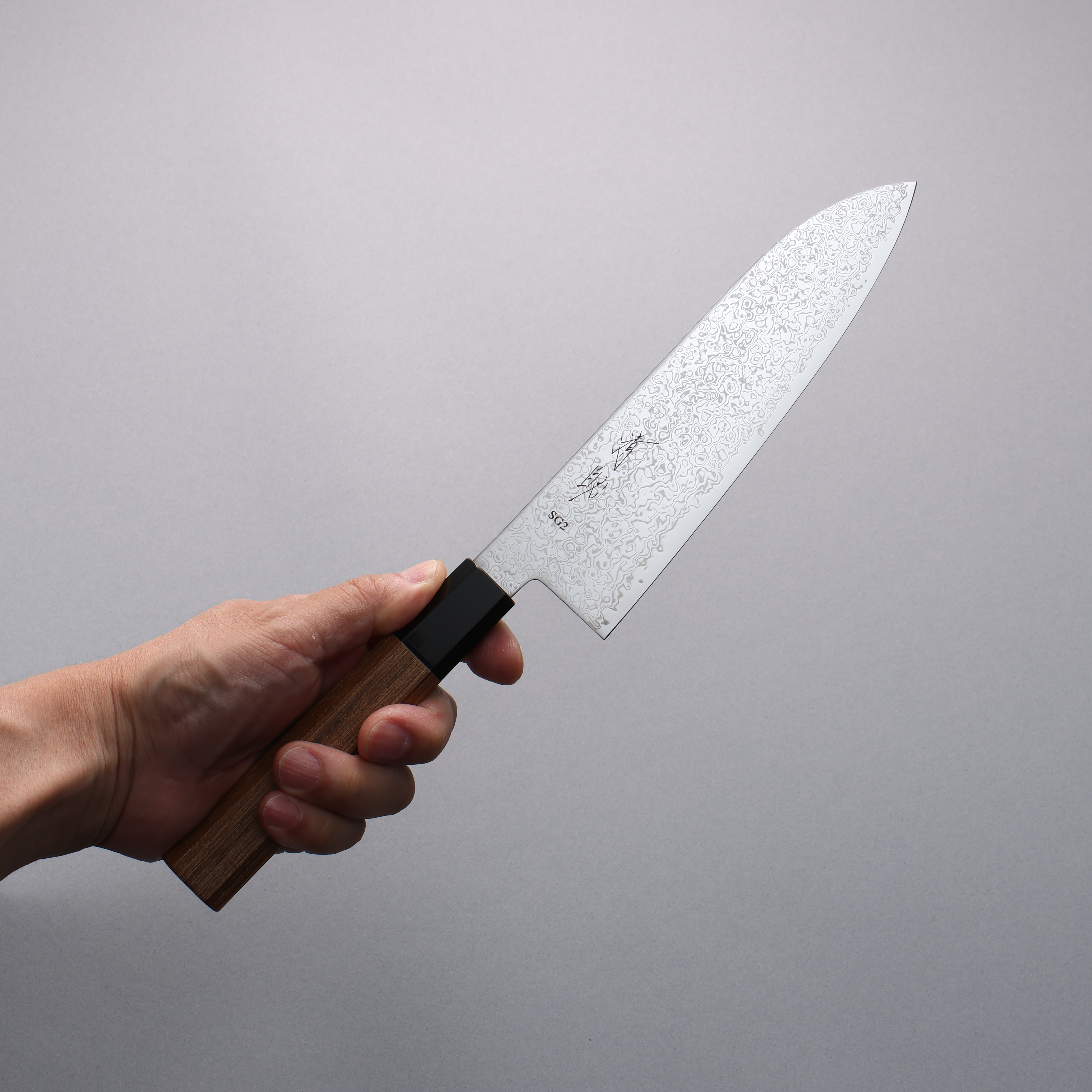 Seisuke SG2 Damascus Migaki Finished Santoku 180mm Teak (ferrule: Black Water Buffalo Horn) Handle - Seisuke Knife