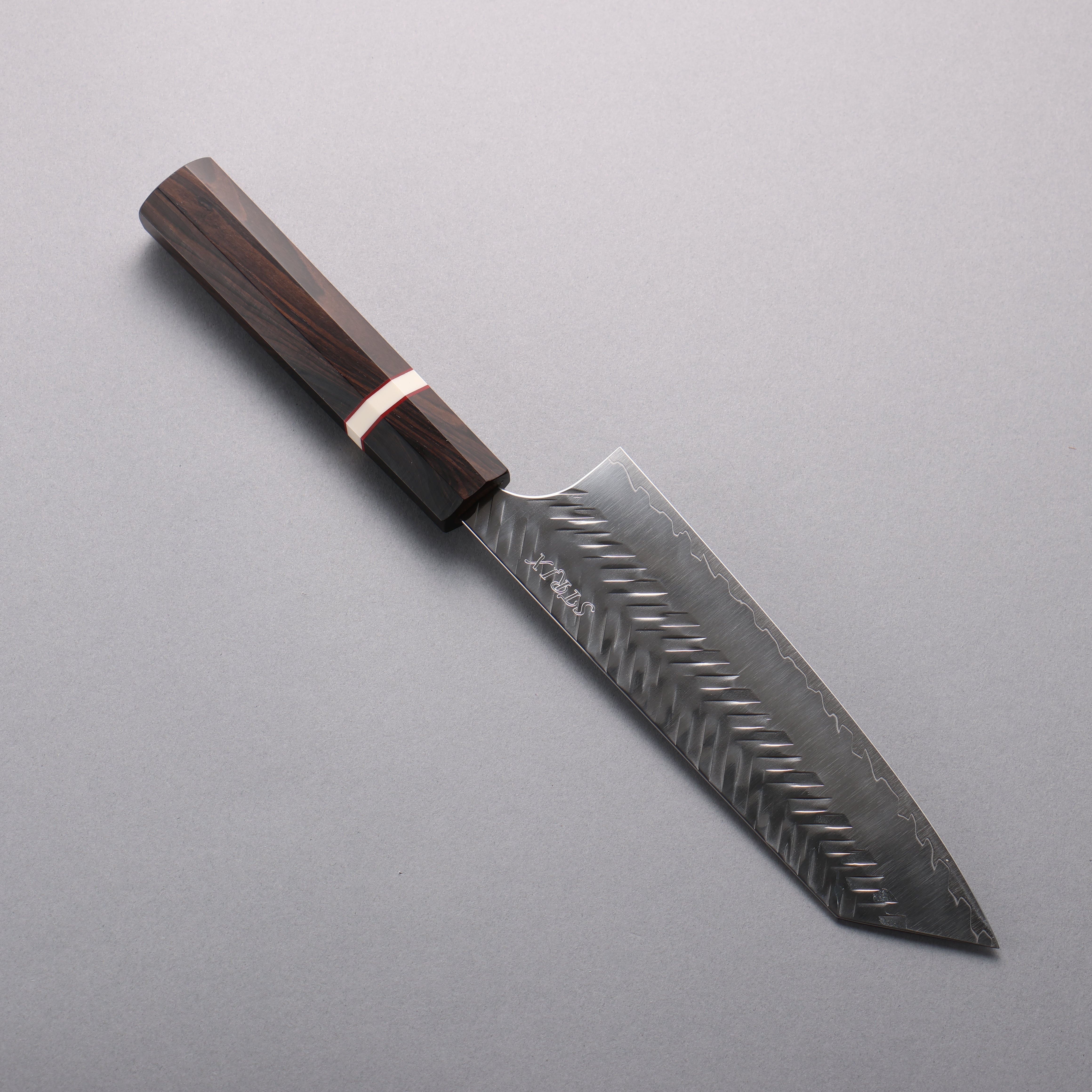 Yoshimi Kato SPG STRIX Hammered (V) Bunka 170mm Ebony (White Ring) Handle - Seisuke Knife
