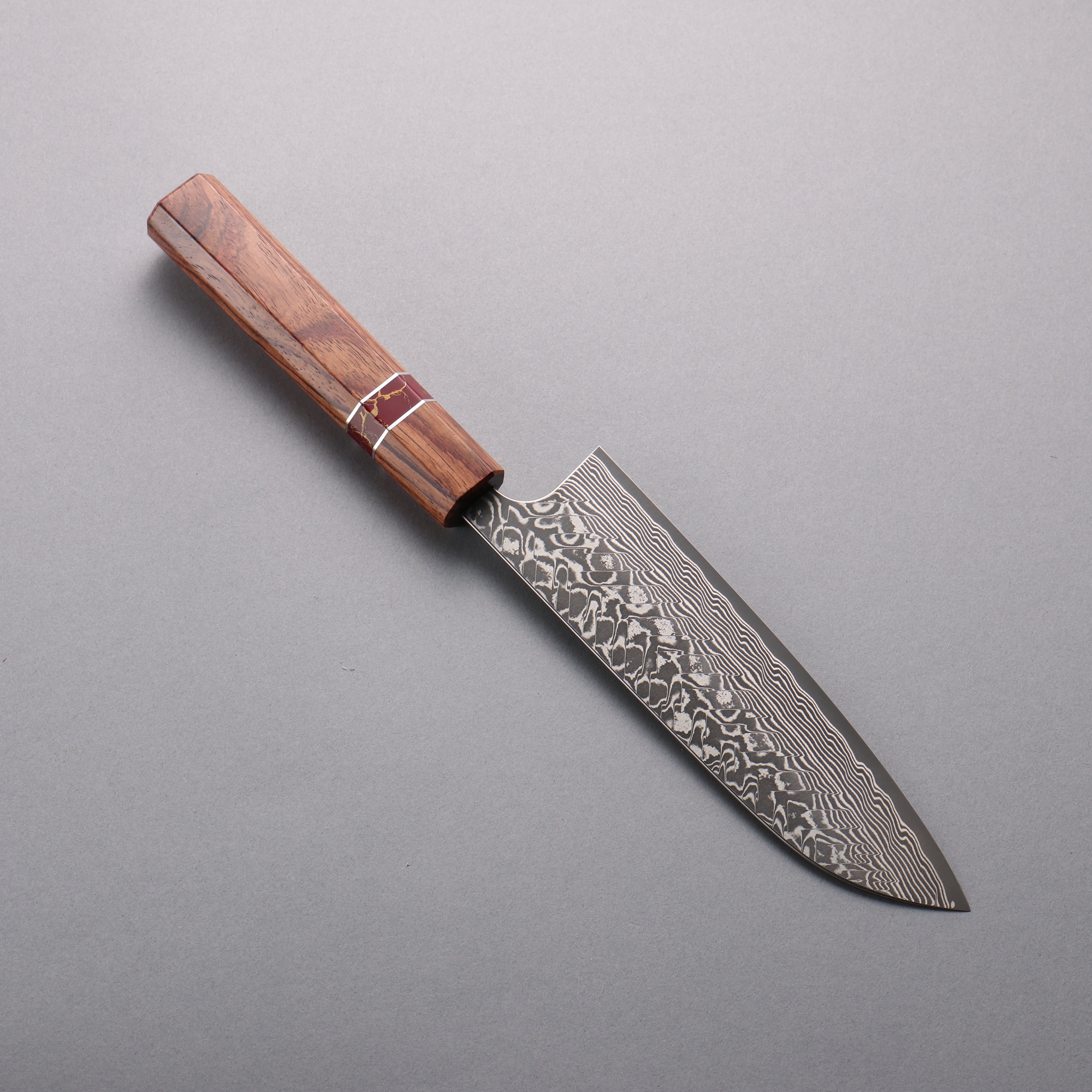 Yoshimi Kato SG2 Black Damascus Santoku 170mm Rosewood (Red Turquoise Ring) Handle - Seisuke Knife